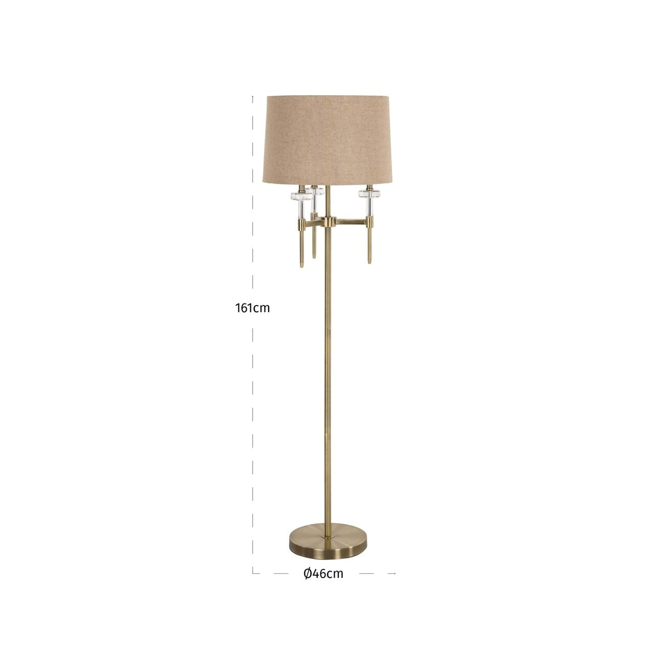 Richmond Vloerlamp 'Josie' 161cm hoog, kleur Brushed Gold