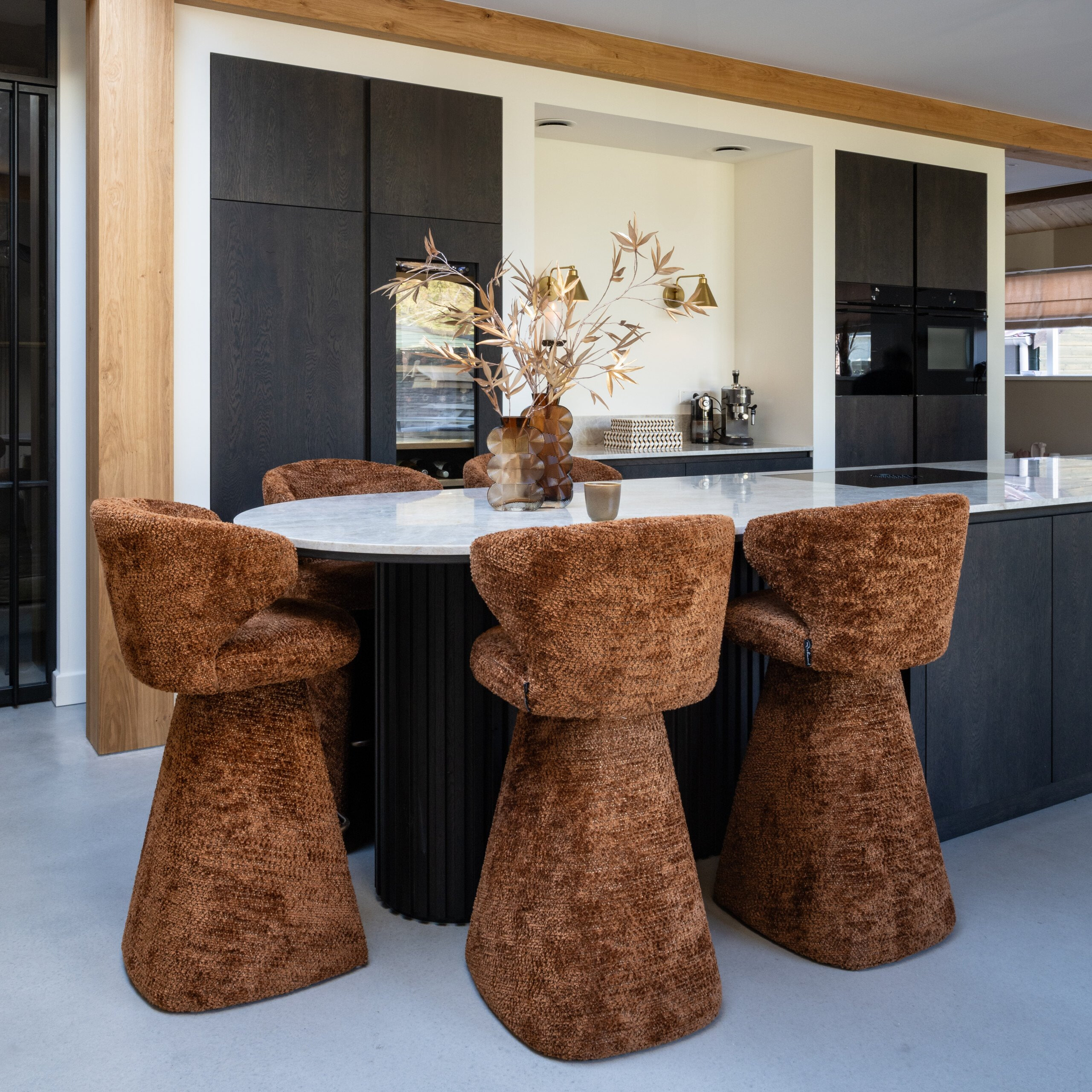 Richmond Barstoel 'Gatsbi' Chenille, kleur Cinnamon (zithoogte 75cm)