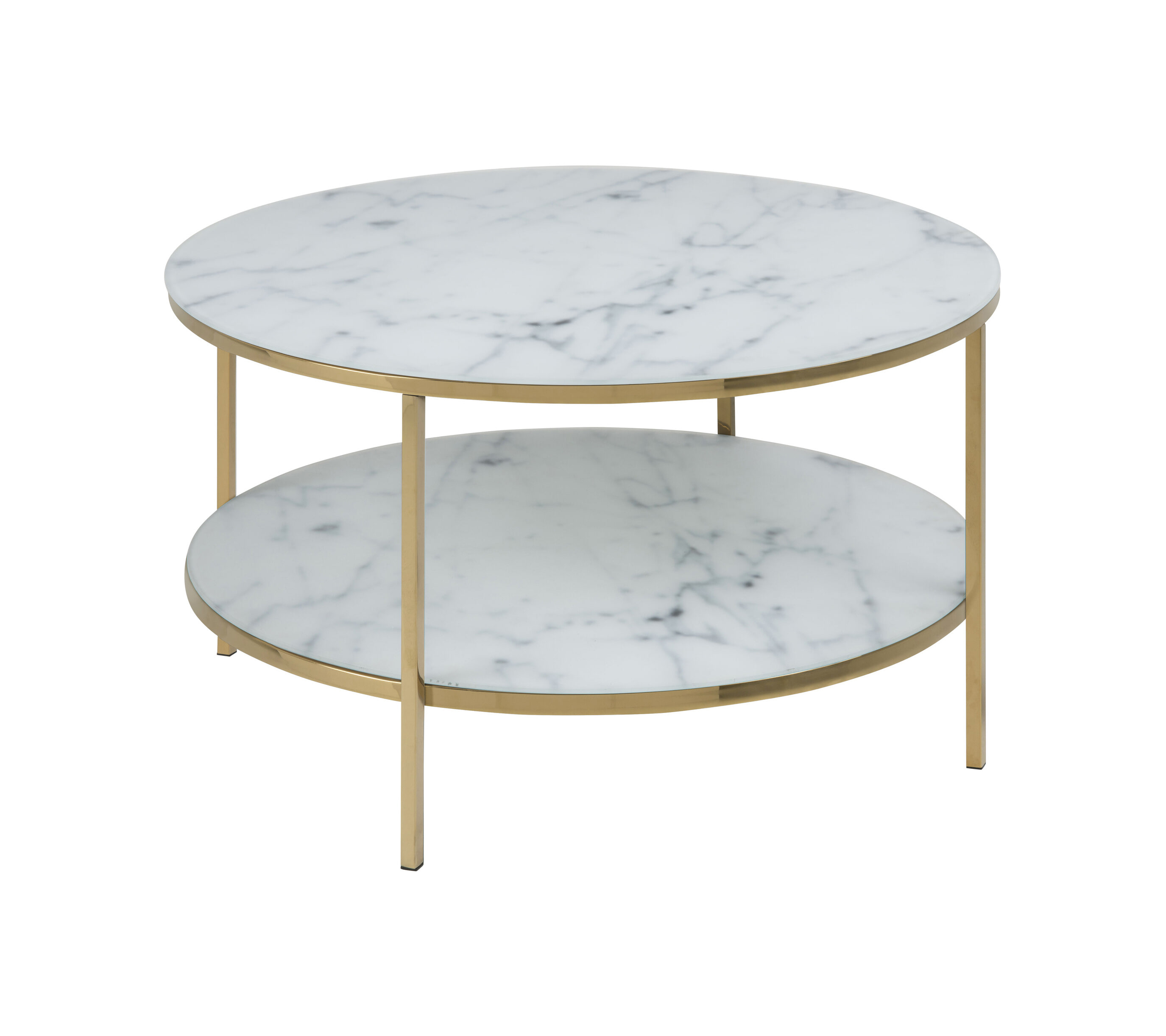 Sohome Ronde Salontafel 'Aubri' Ø80cm met onderblad, Wit Marmer, onderstel goud