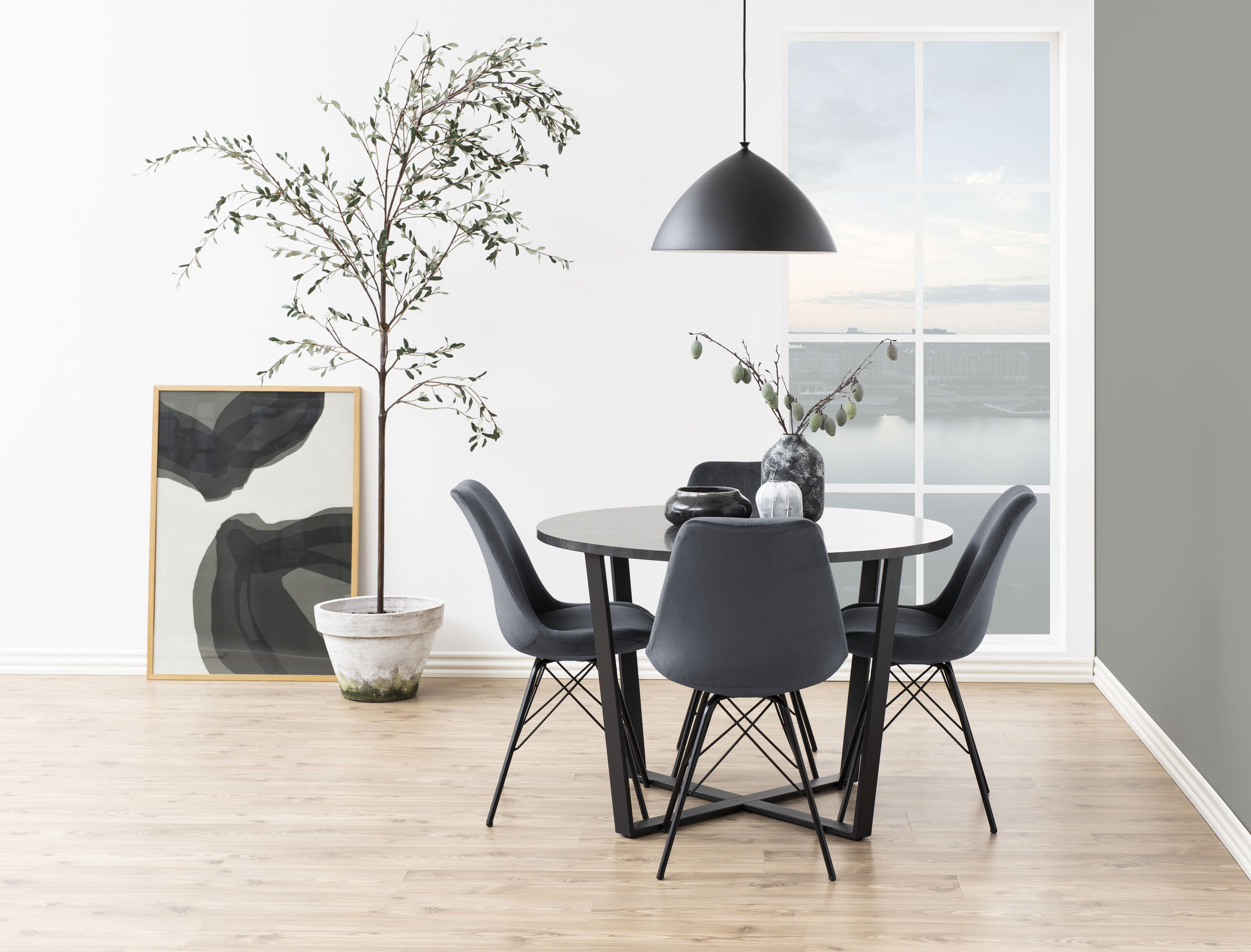 Bendt Ronde Eettafel 'Per' Ø110cm Marmerlook, kleur Zwart