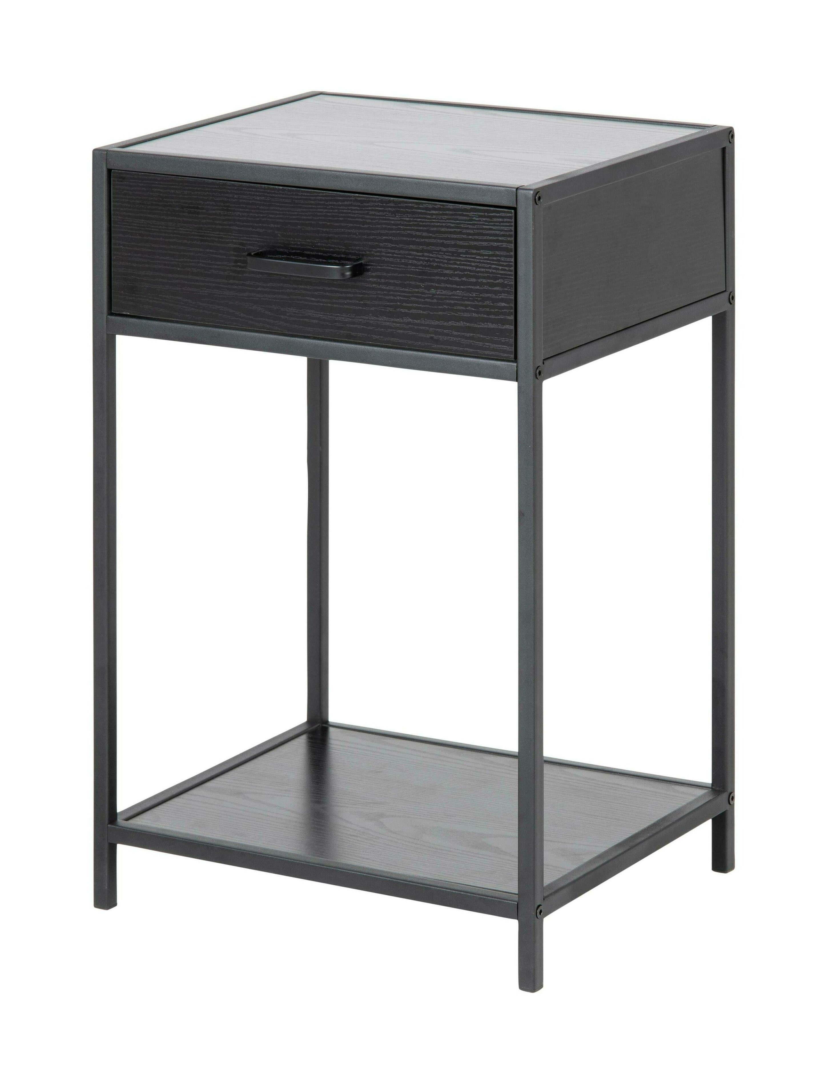 Sohome Nachtkastje 'Holger' Met lade, Essen en metaal, 42 x 35cm, kleur Zwart