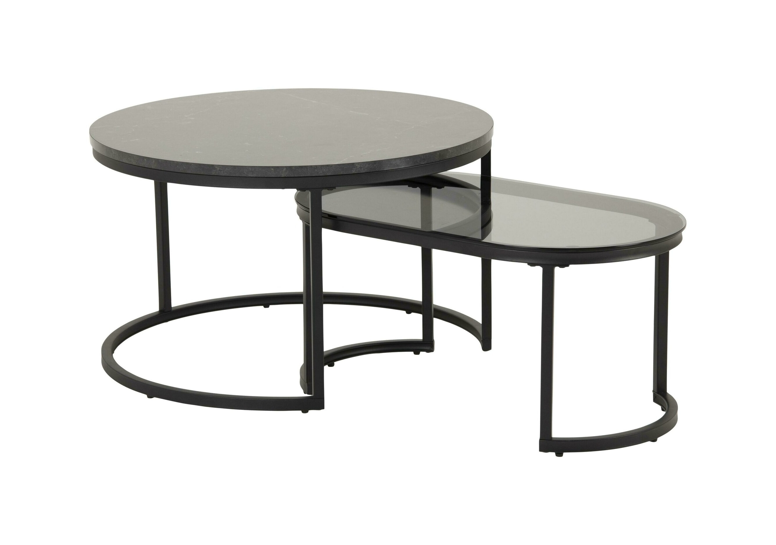 Bendt Salontafel 'Flemming' Set van 2 stuks, Marmerlook en glas, kleur zwart