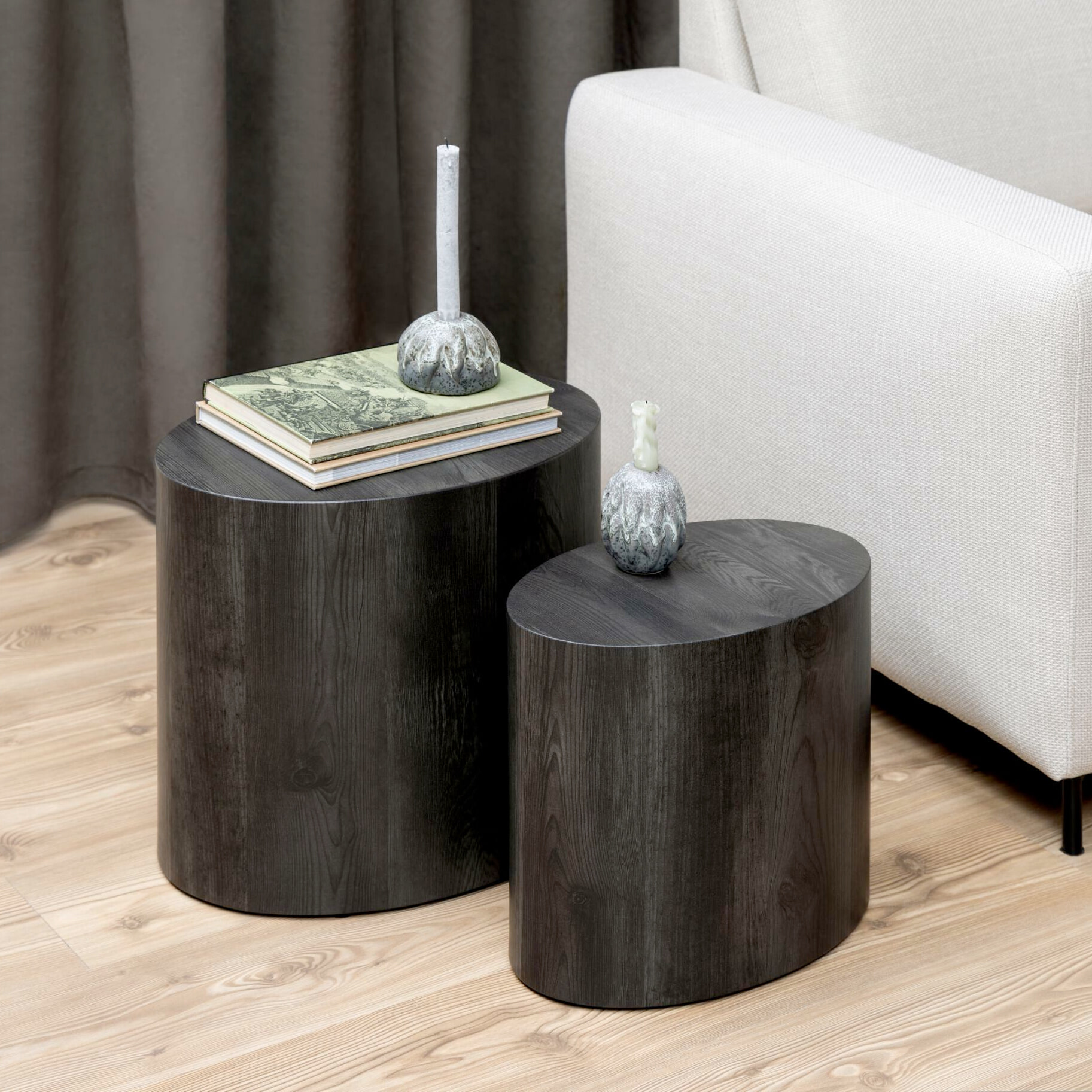 Bendt Ovale Salontafel Petrine Set van 2 stuks - Essenhout / antraciet - Ovaal