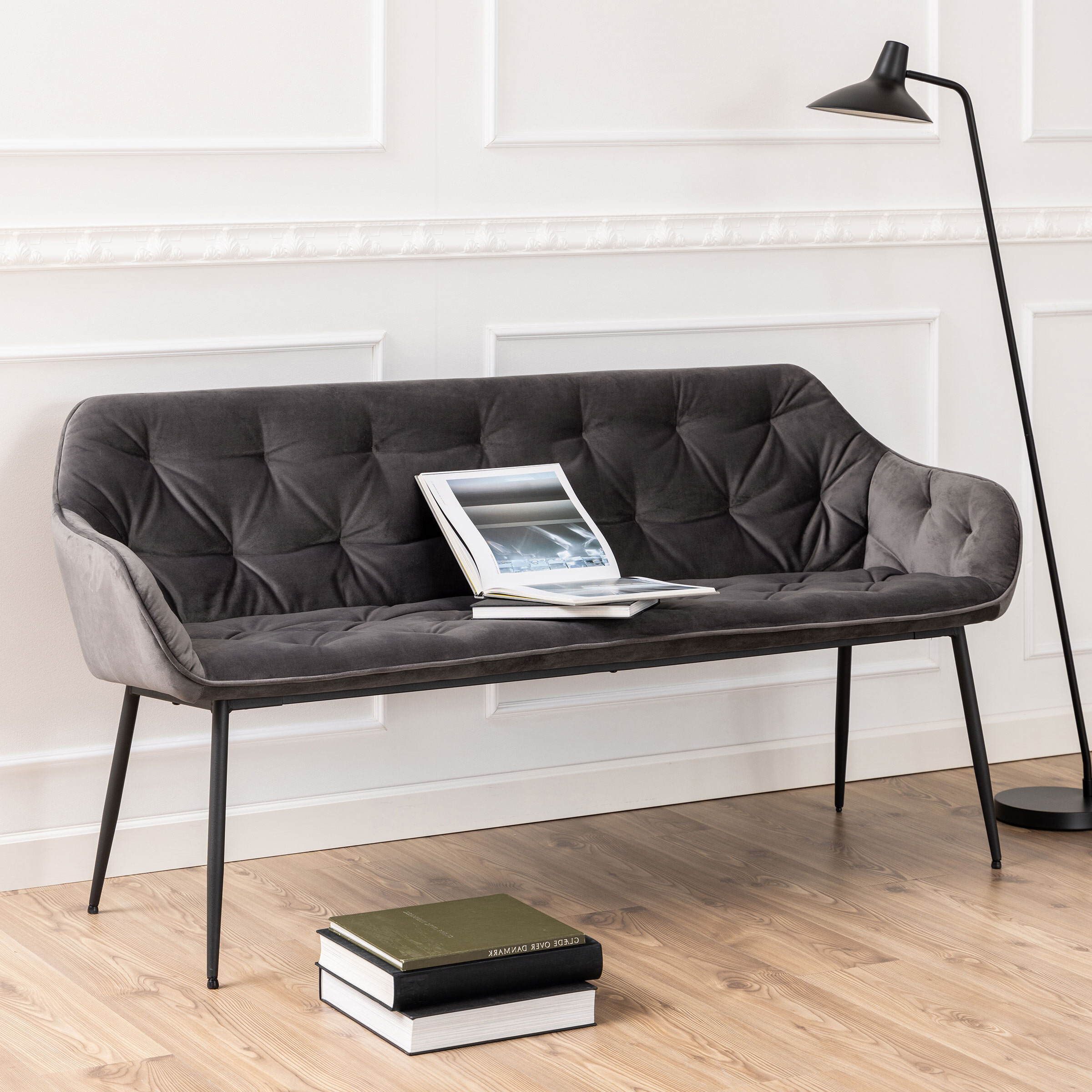 Sohome Eetkamerbank Otto - Velvet - 167cm - Donkergrijs