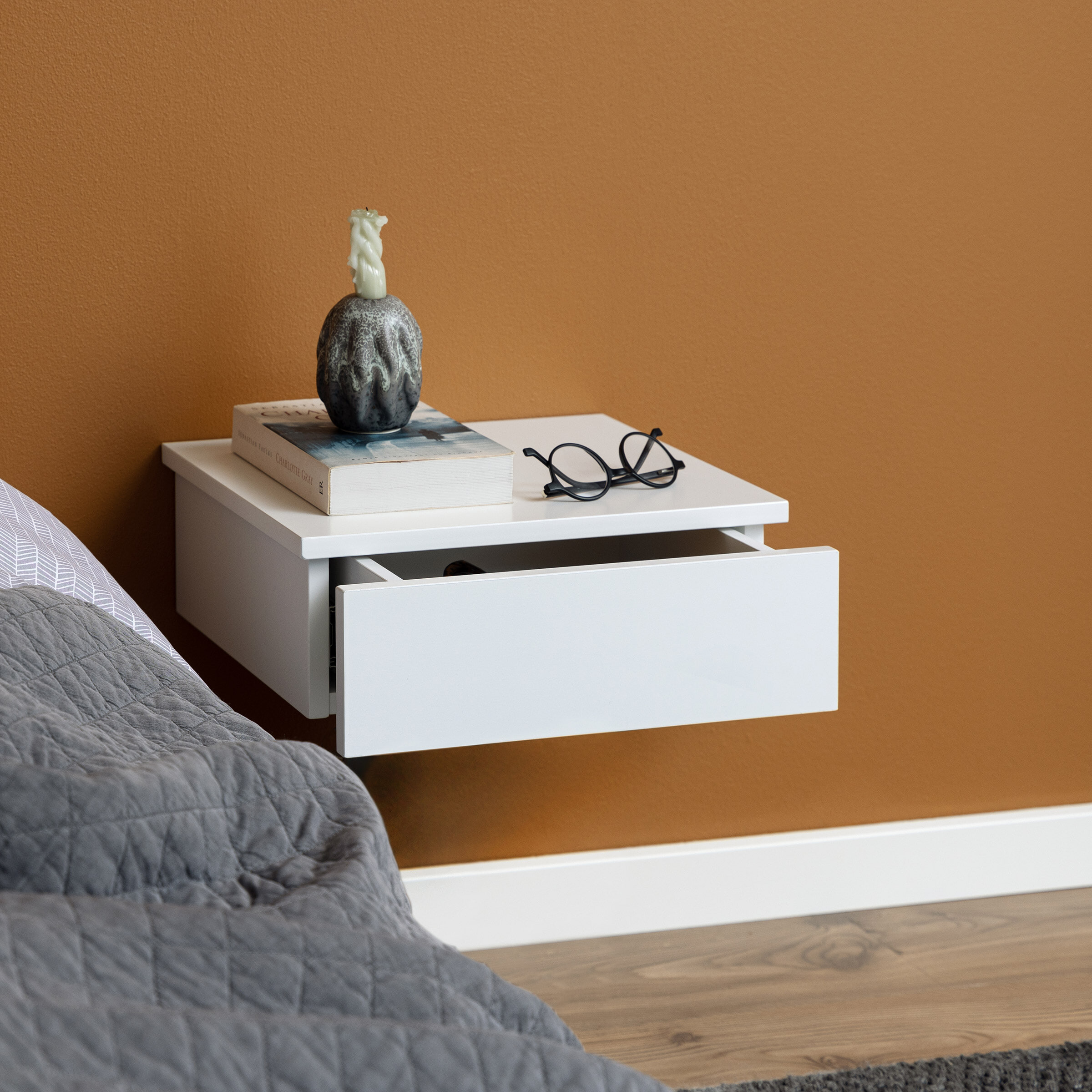 Sohome Hangend Nachtkastje Nickelous - met 1 lade - Wit