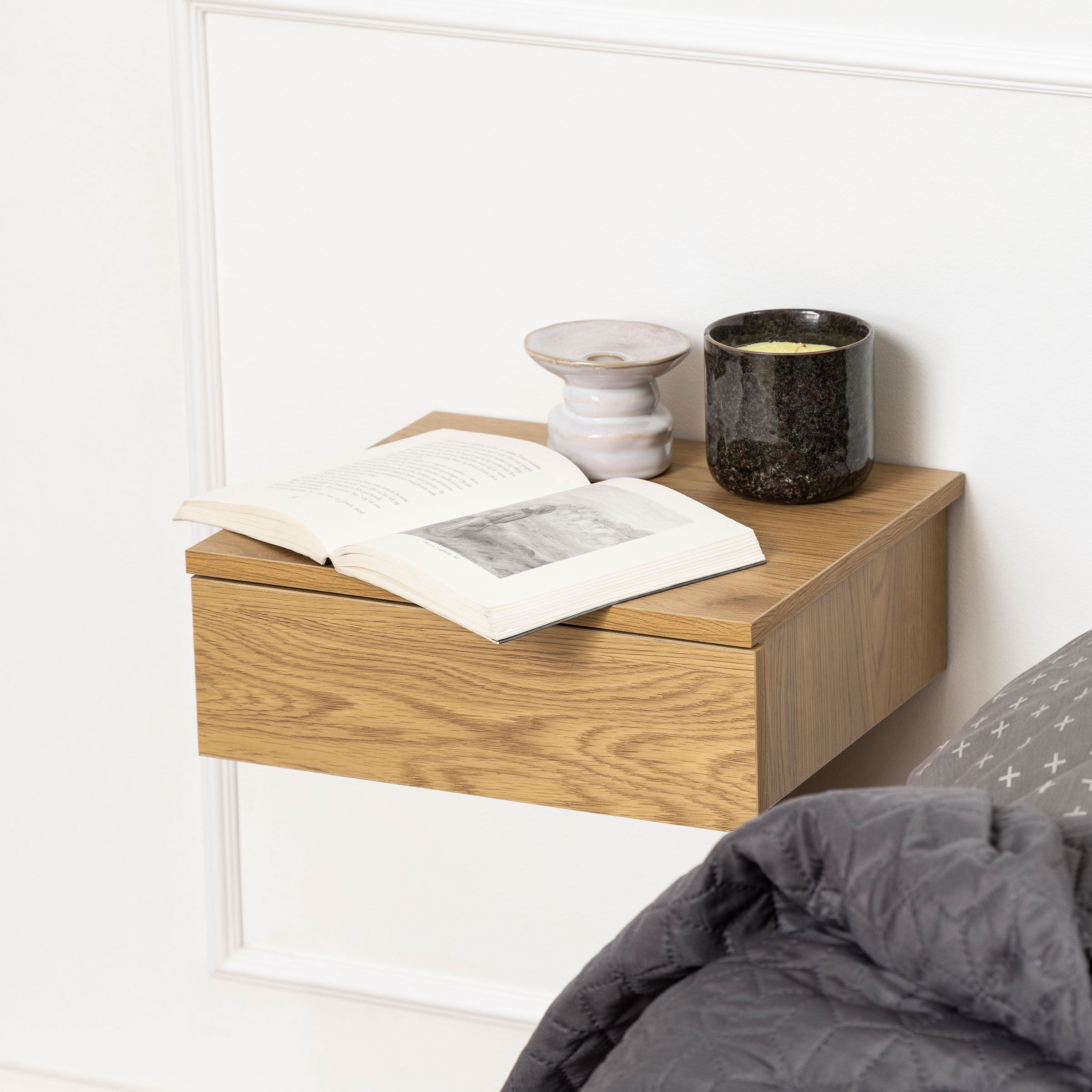 Bendt Zwevend Nachtkastje 'Grete' Met 1 lade, kleur Naturel
