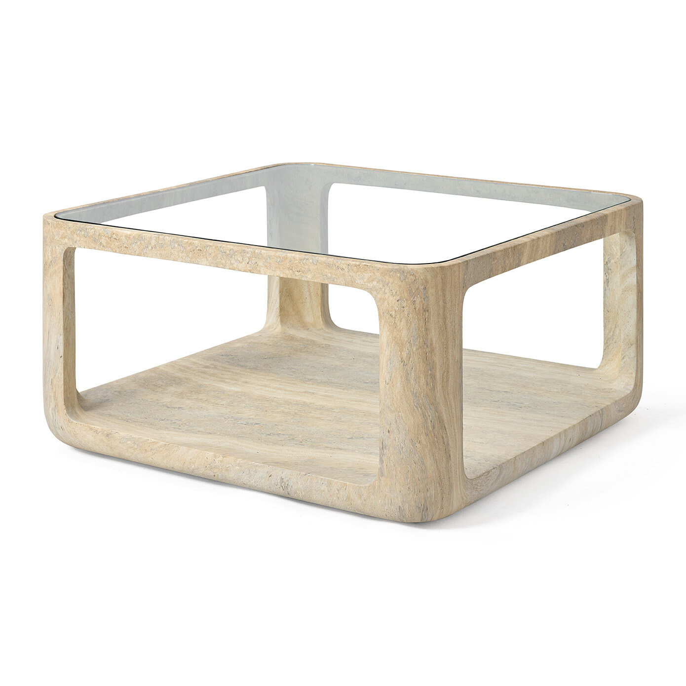 Jesper Home Salontafel Yobeko Travertinlook en glas, 80 x 80cm - Beige