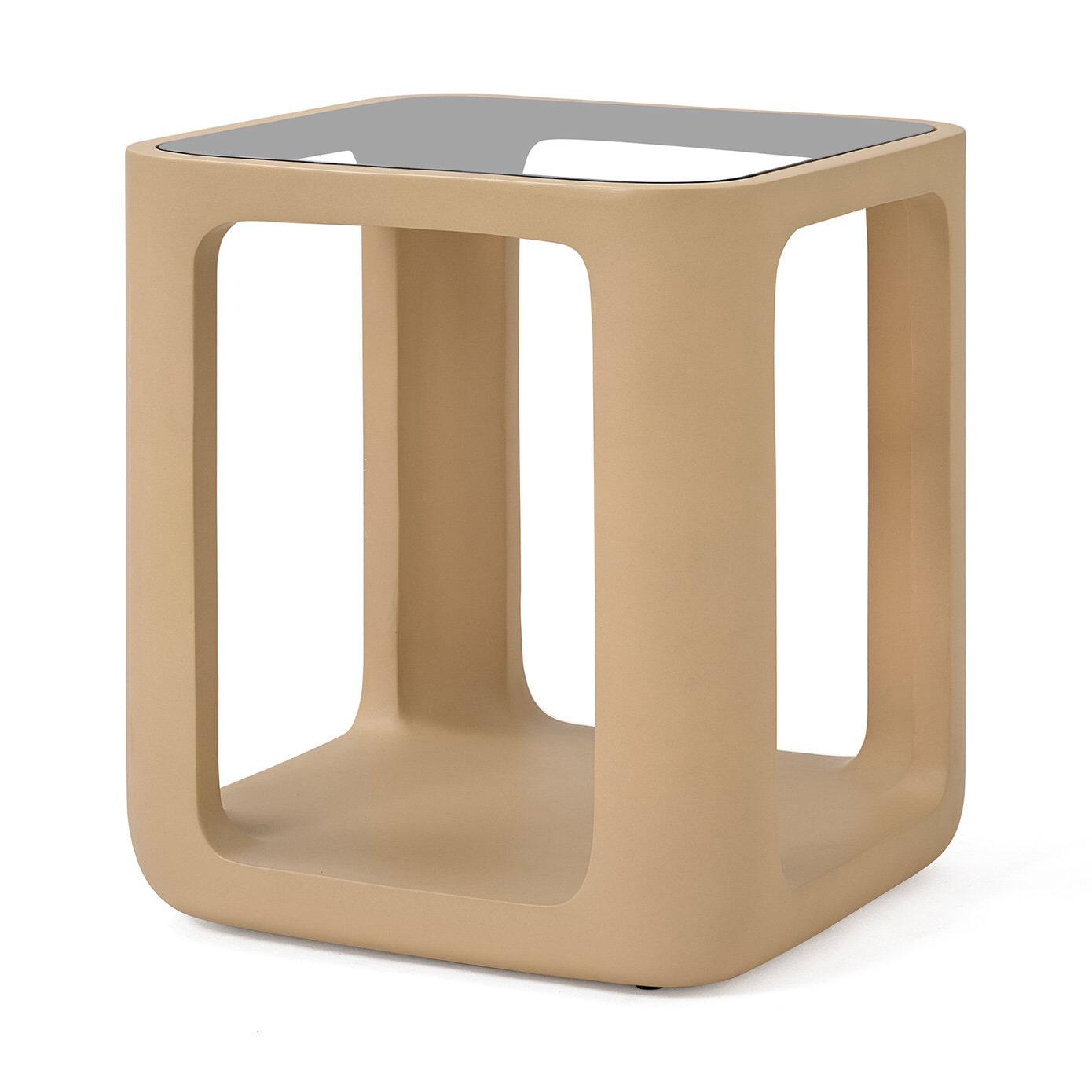 Jesper Home Bijzettafel Yobeko Mudstone textuur en glas, 48cm - Beige