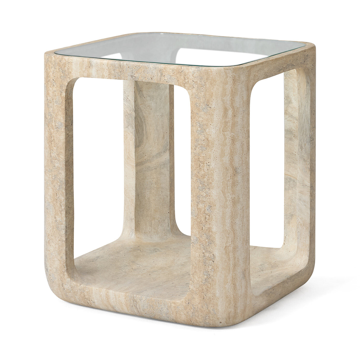 Jesper Home Bijzettafel Yobeko Travertinlook en glas, 48 x 48cm