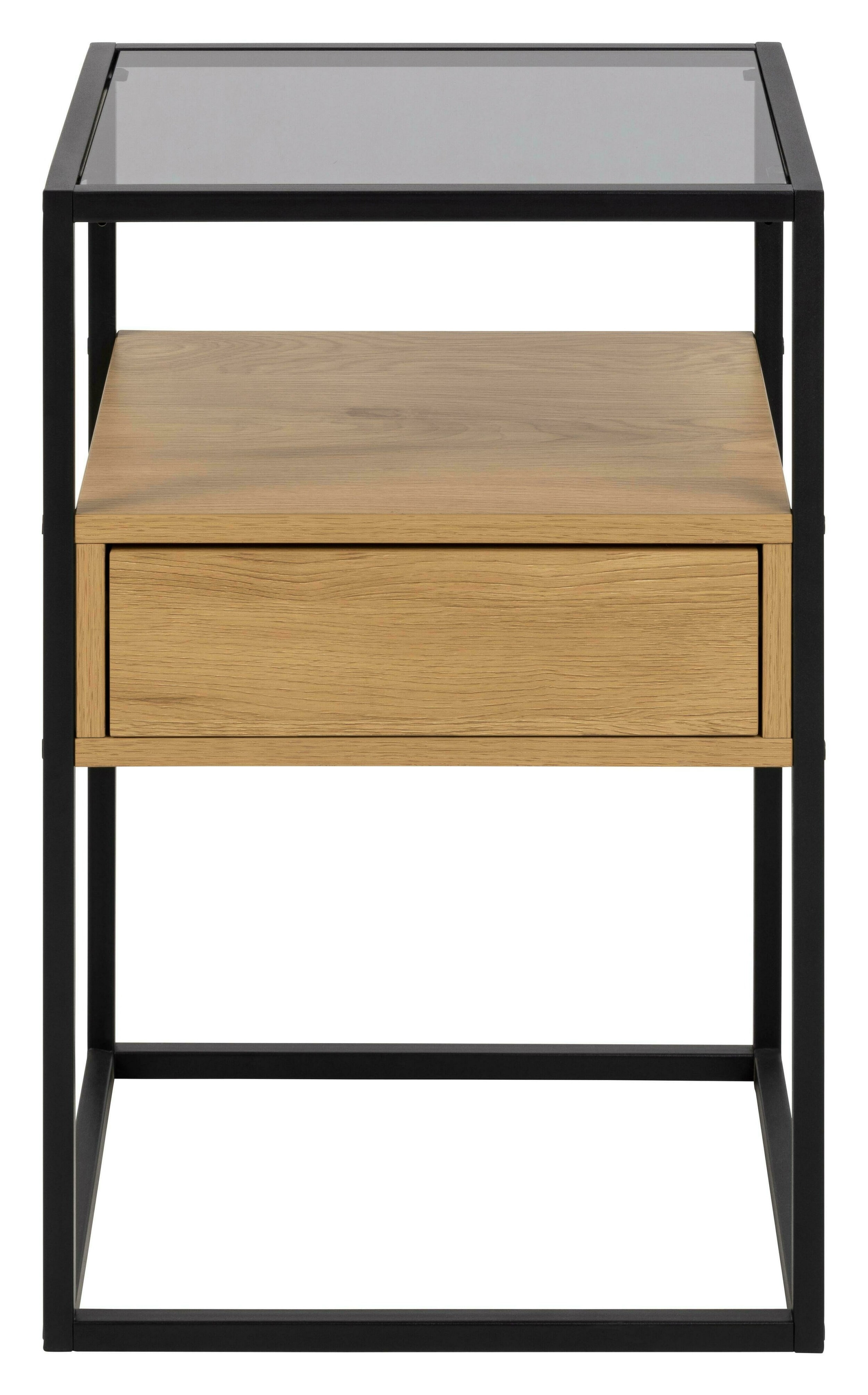 Bendt Nachtkastje 'Maikel' Eiken en glas, kleur Zwart / Eiken
