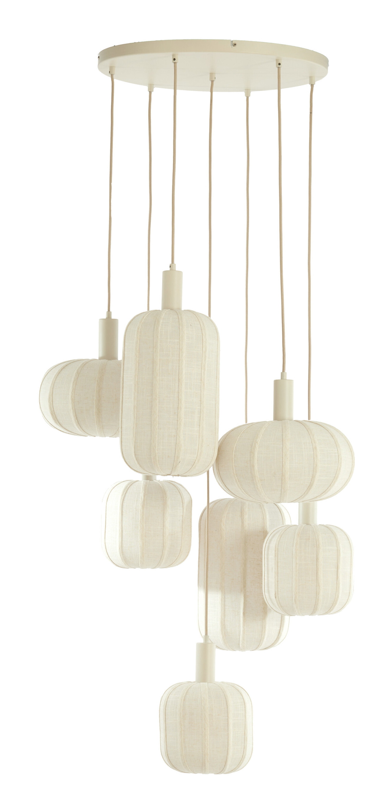 Light & Living Hanglamp Tufia 7-lamps, Linnen - Crème - Rond