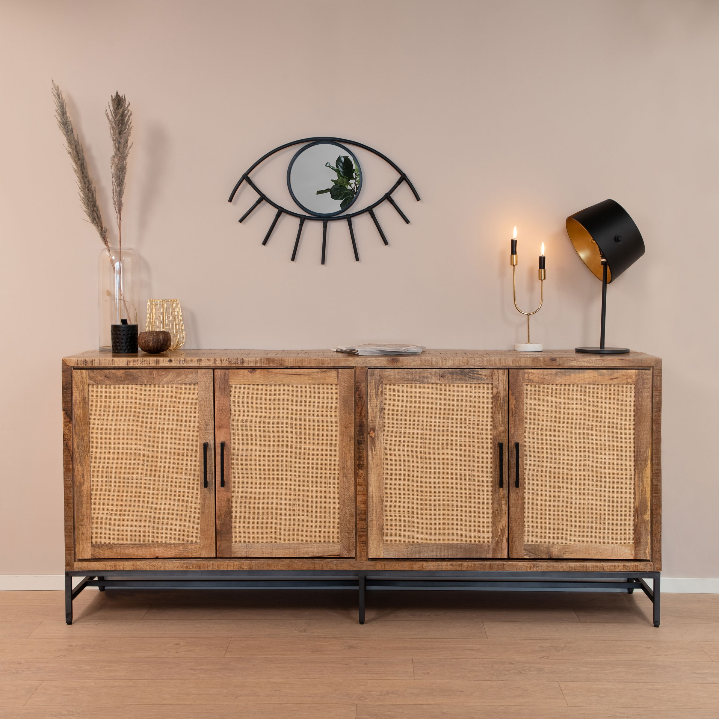 RENEW Dressoir 'Carini' Hout en Webbing, 200cm, kleur Naturel