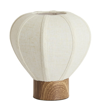 Light & Living Tafellamp Kyzo Linnen en houtlook, 23cm - Crème - Rond