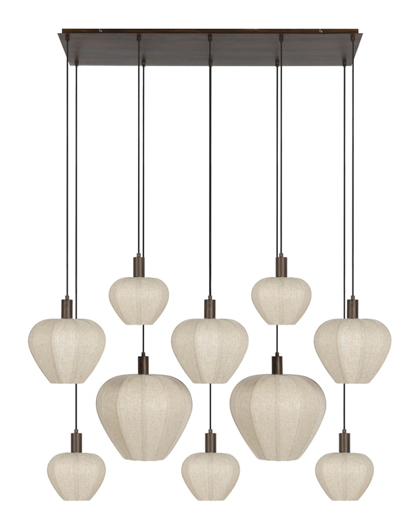Light & Living Hanglamp Huxi Bruine houtlook en linnen, 10-lamps - Naturel
