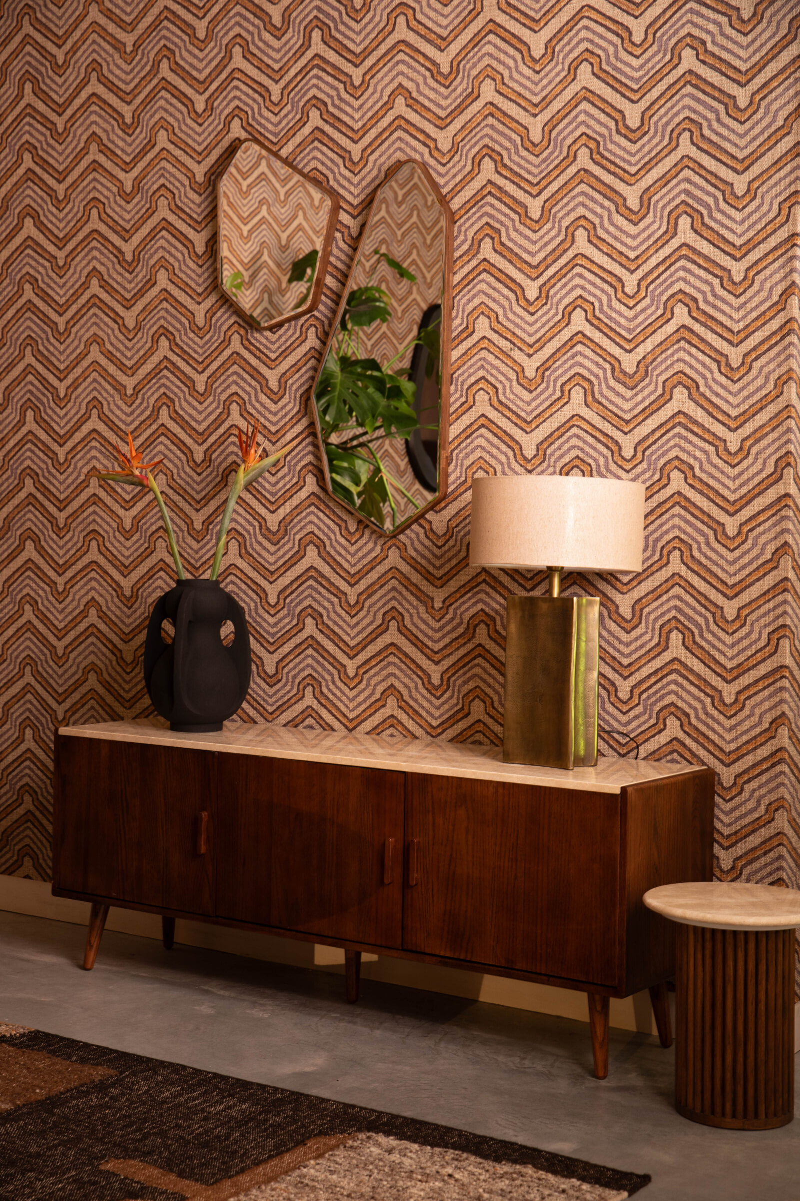 Dutchbone Ronde Bijzettafel 'Arda' Walnoot en travertin, 35cm