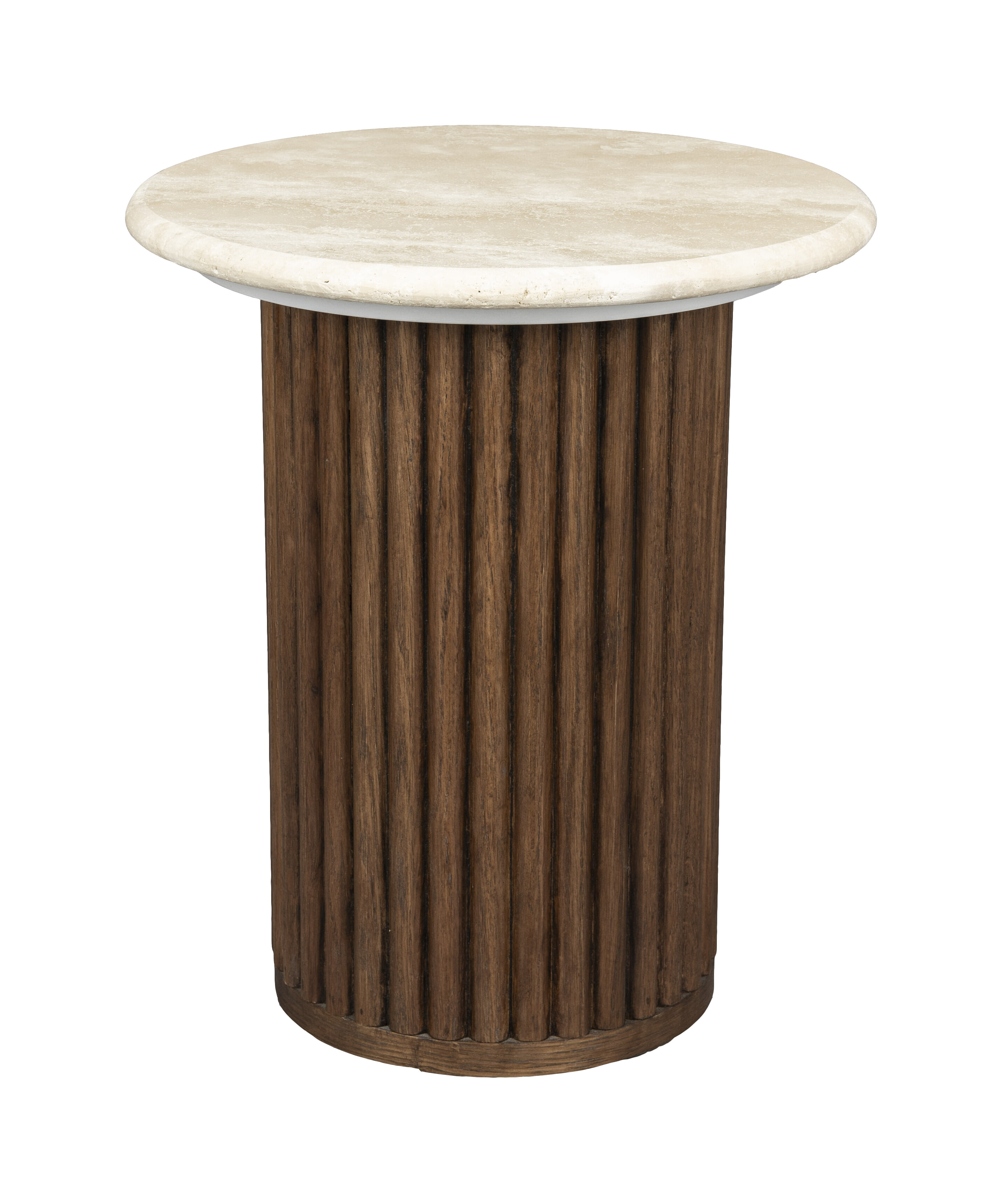 Dutchbone Ronde Bijzettafel Arda Walnoot en travertin, 35cm - Bruin