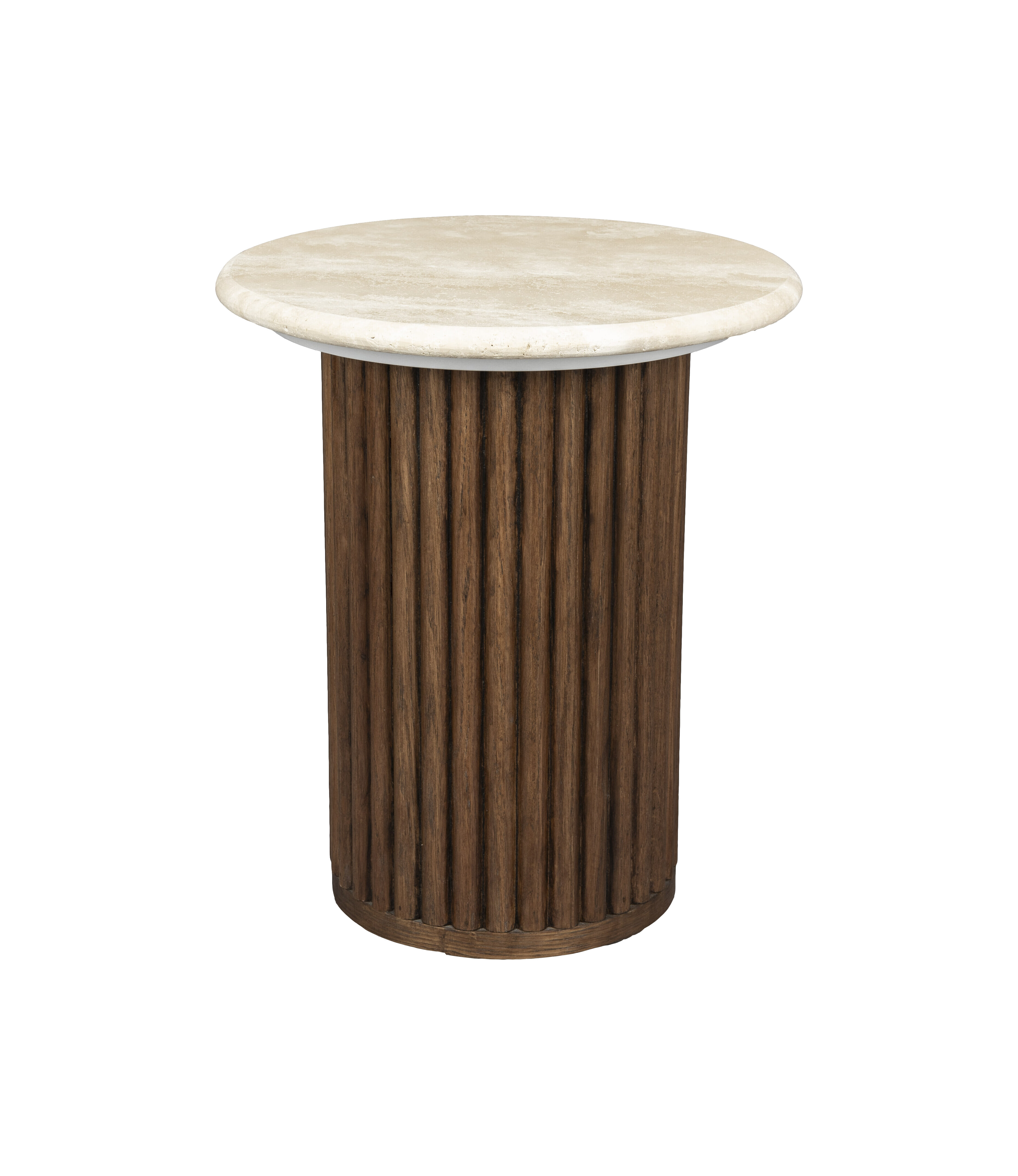 Dutchbone Ronde Bijzettafel Arda Walnoot en travertin, 35cm - Bruin