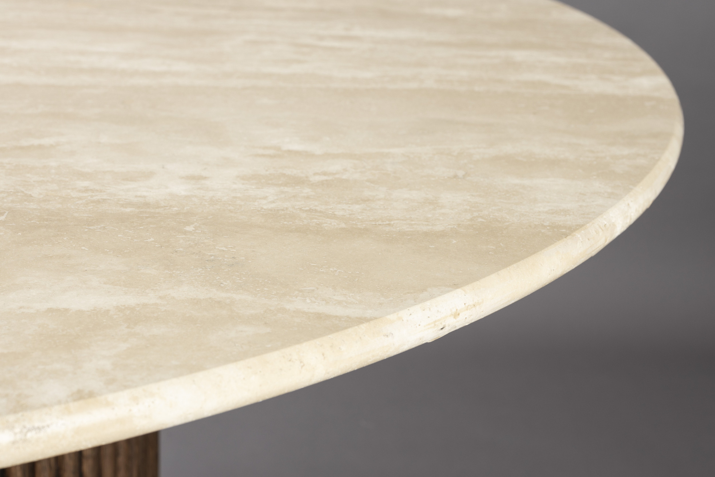 Dutchbone Ronde Eettafel 'Arda' Walnoot en travertin, 115cm