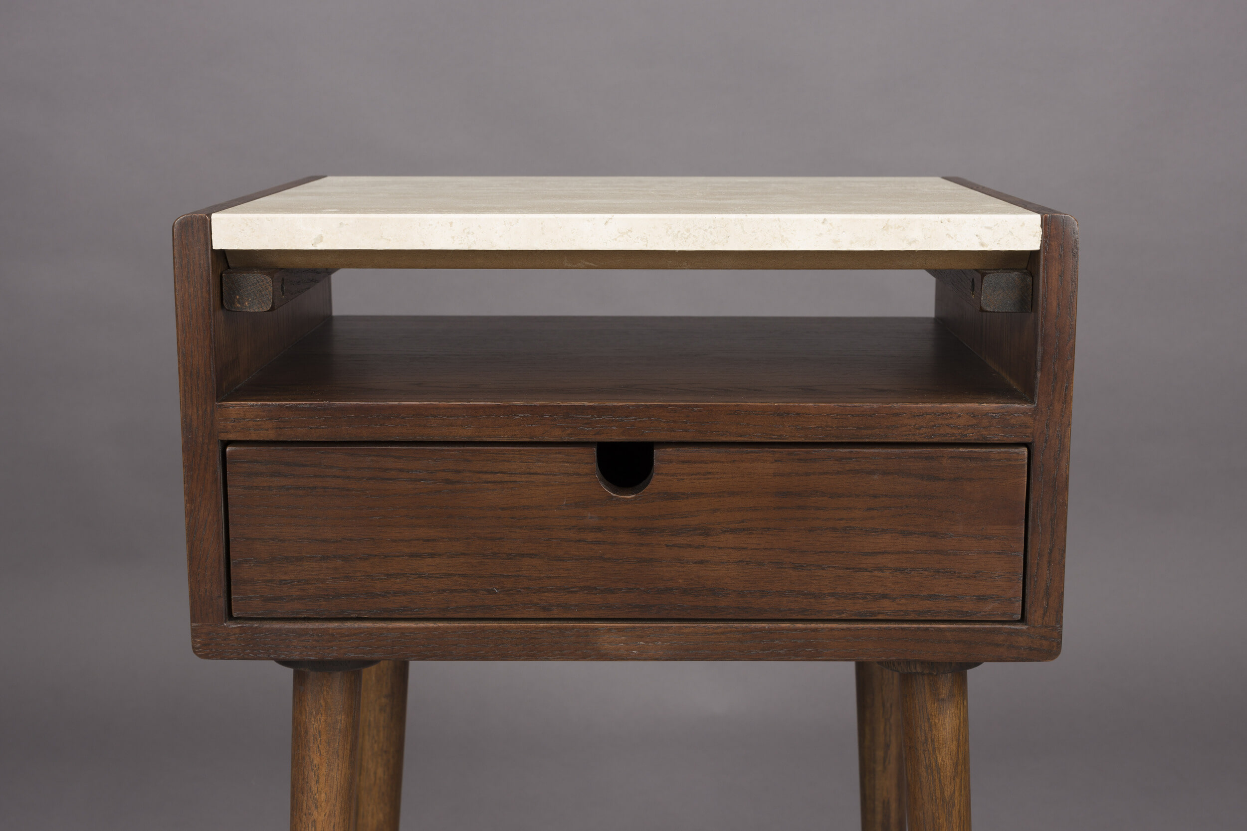 Dutchbone Nachtkastje 'Arda' Walnoot en travertin, Met 1 lade