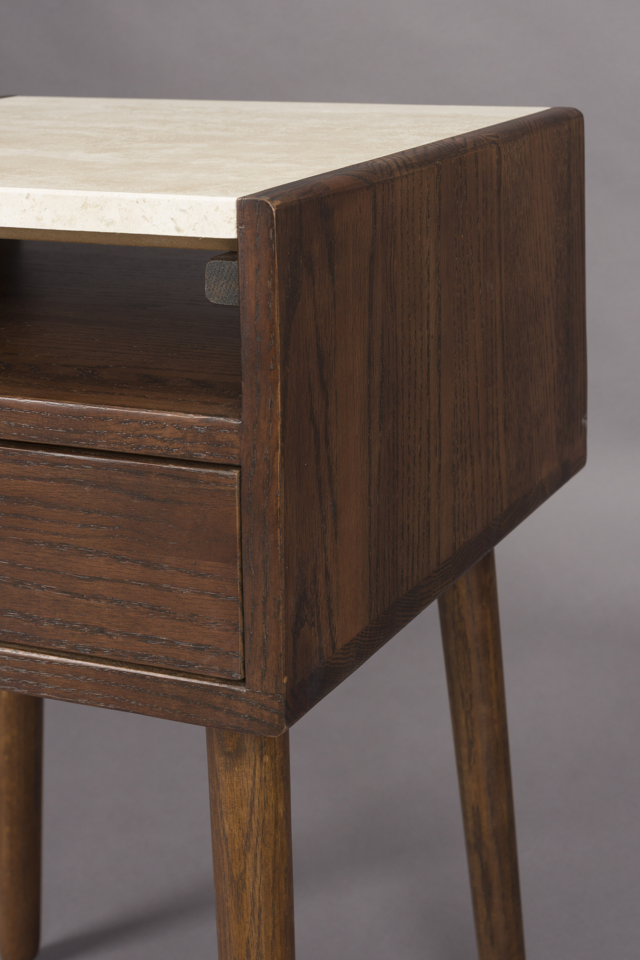 Dutchbone Nachtkastje 'Arda' Walnoot en travertin, Met 1 lade