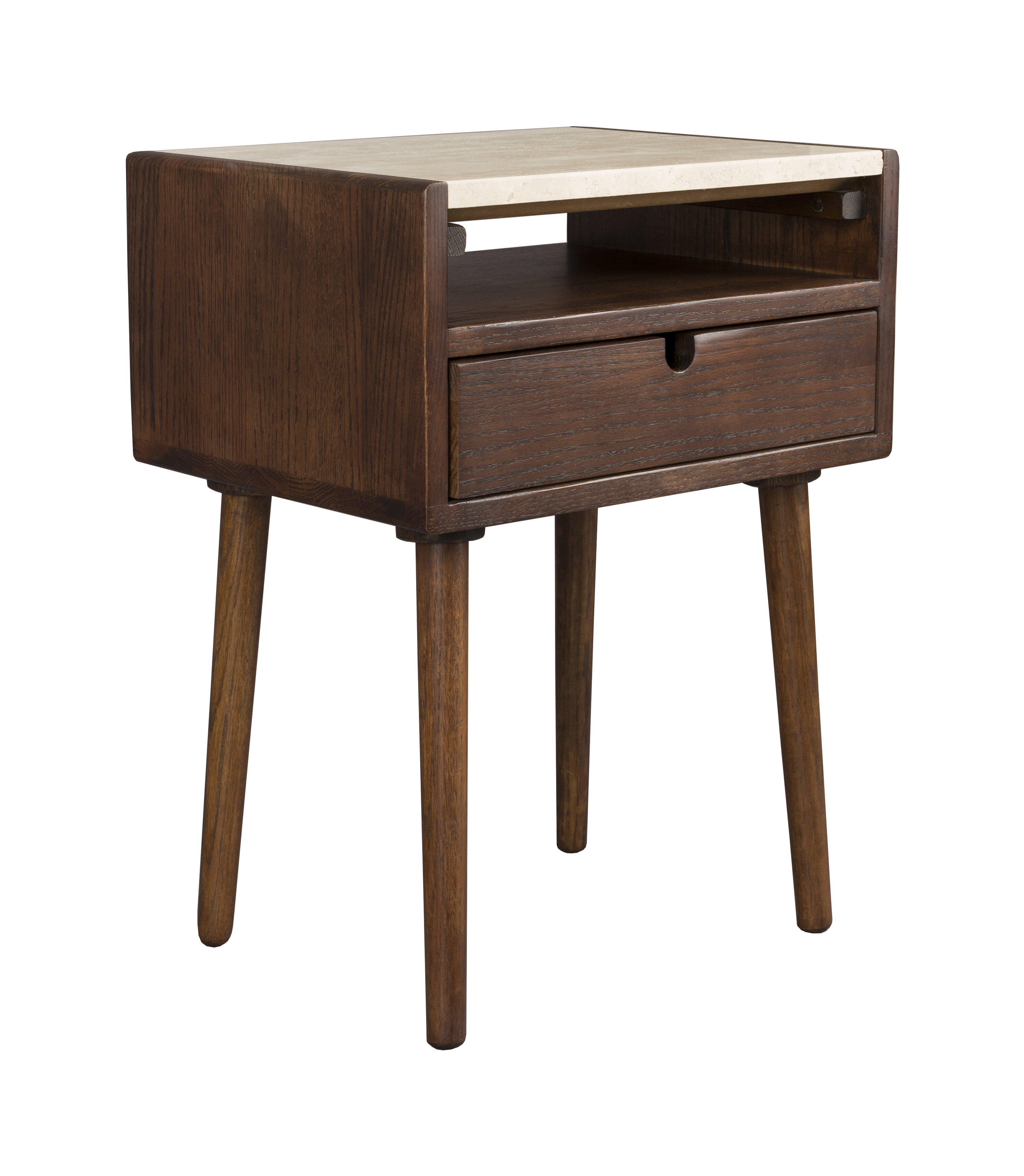 Dutchbone Nachtkastje 'Arda' Walnoot en travertin, Met 1 lade