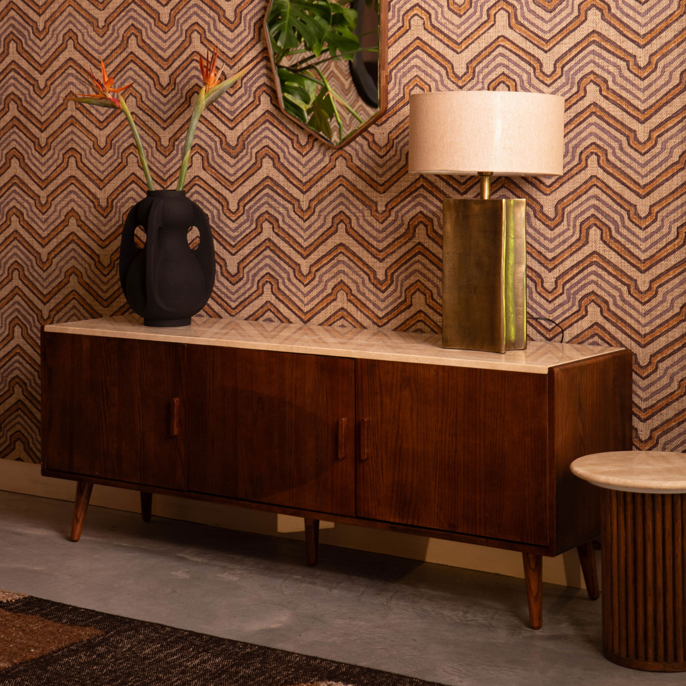 Dutchbone TV-meubel Arda Walnoot en travertin, 160cm - Bruin