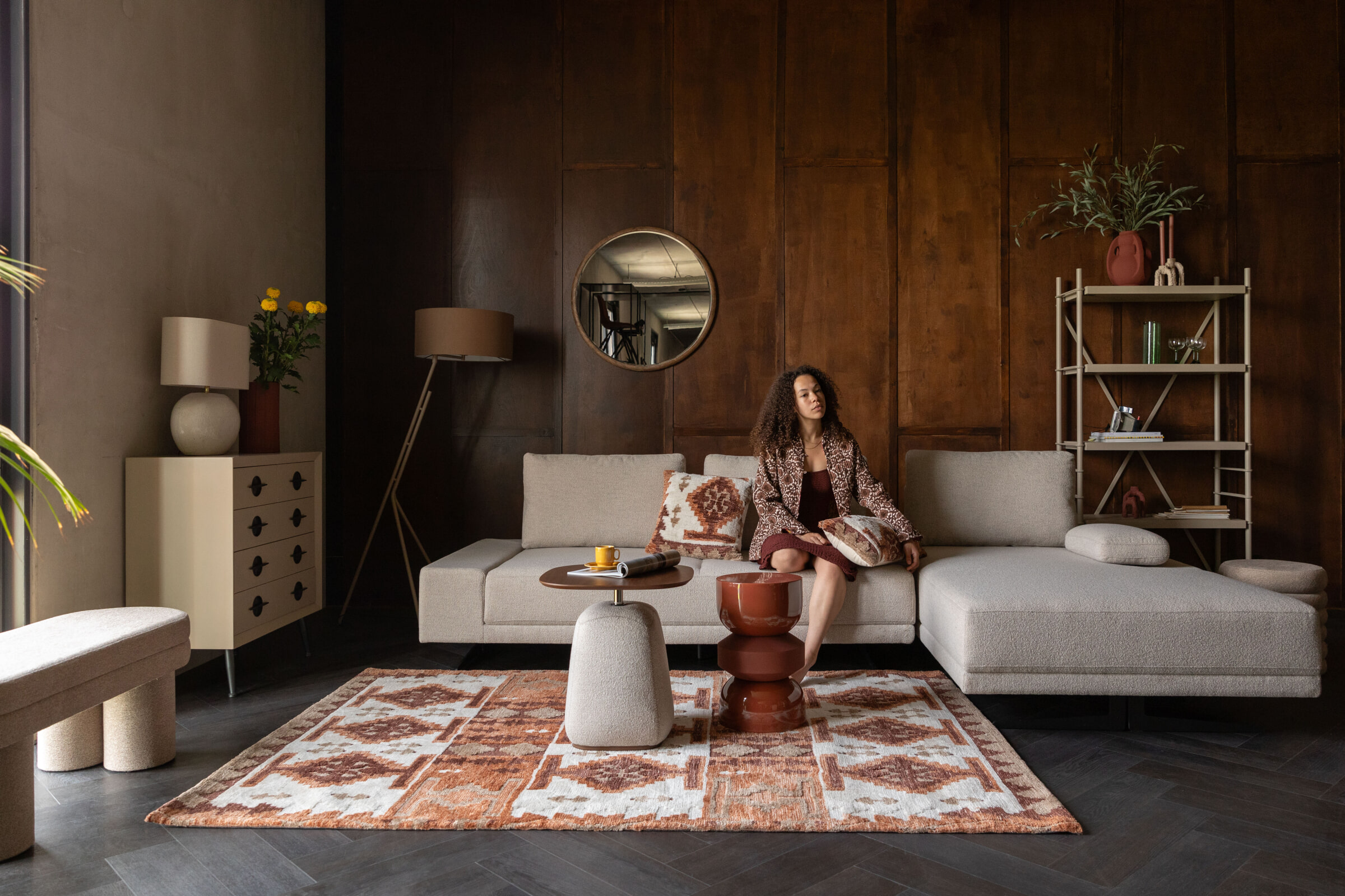 Dutchbone Ladekast 'Edson' Rubberhout, Met 5 laden