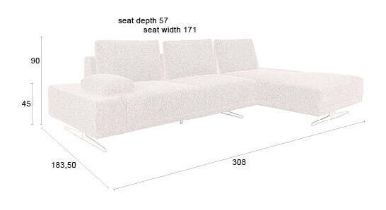 Dutchbone Loungebank 'Shelly' Gemêleerd, Rechts, kleur Off White