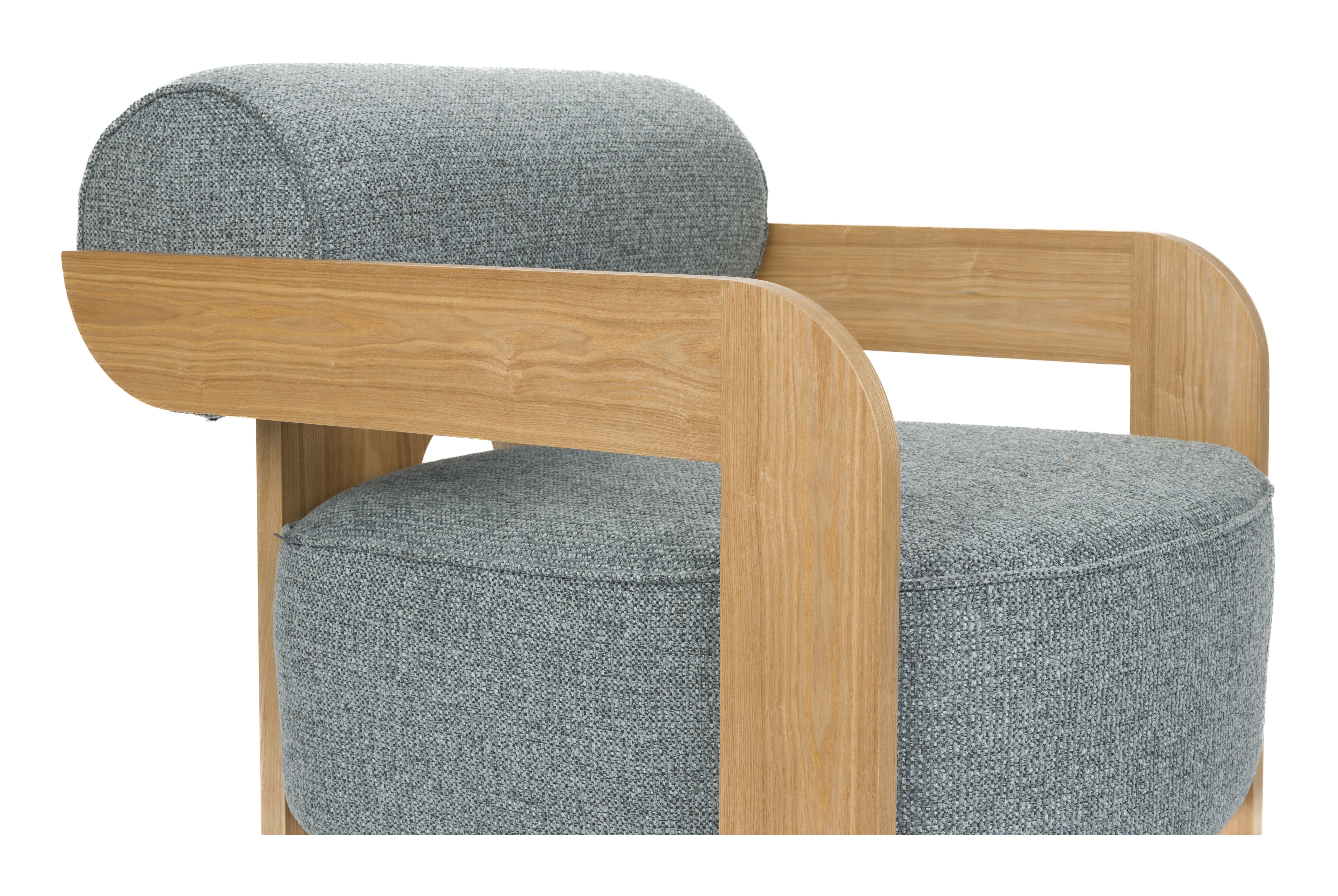 Zuiver Fauteuil 'Oolong' Bouclé en eikenhout, kleur Ocean Blue