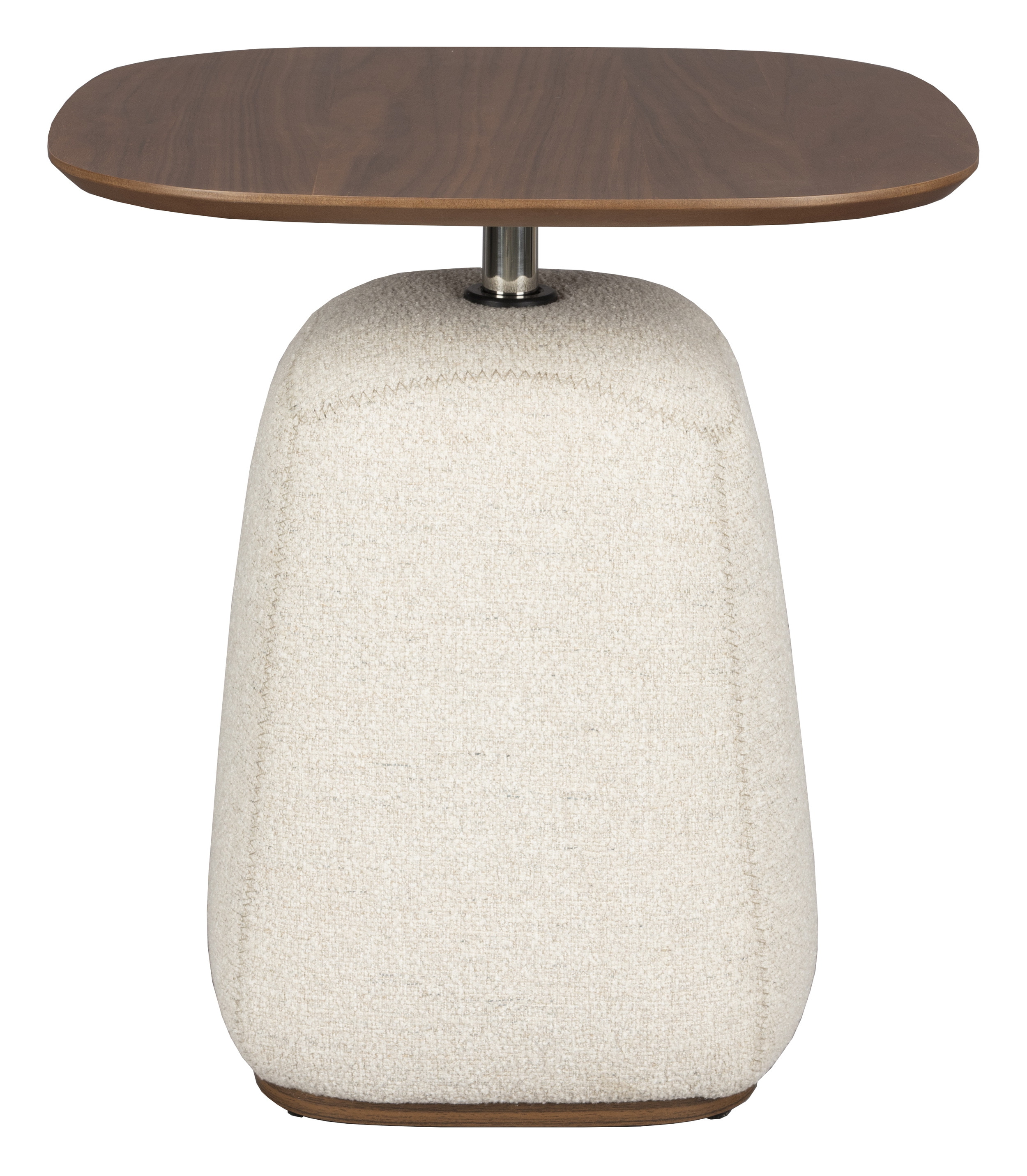 Dutchbone Bijzettafel 'Shelly' Gemêleerde stof en walnootlook, 48 x 48cm, kleur Off White
