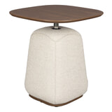 Dutchbone Bijzettafel 'Shelly' Gemêleerde stof en walnootlook, 48 x 48cm, kleur Off White