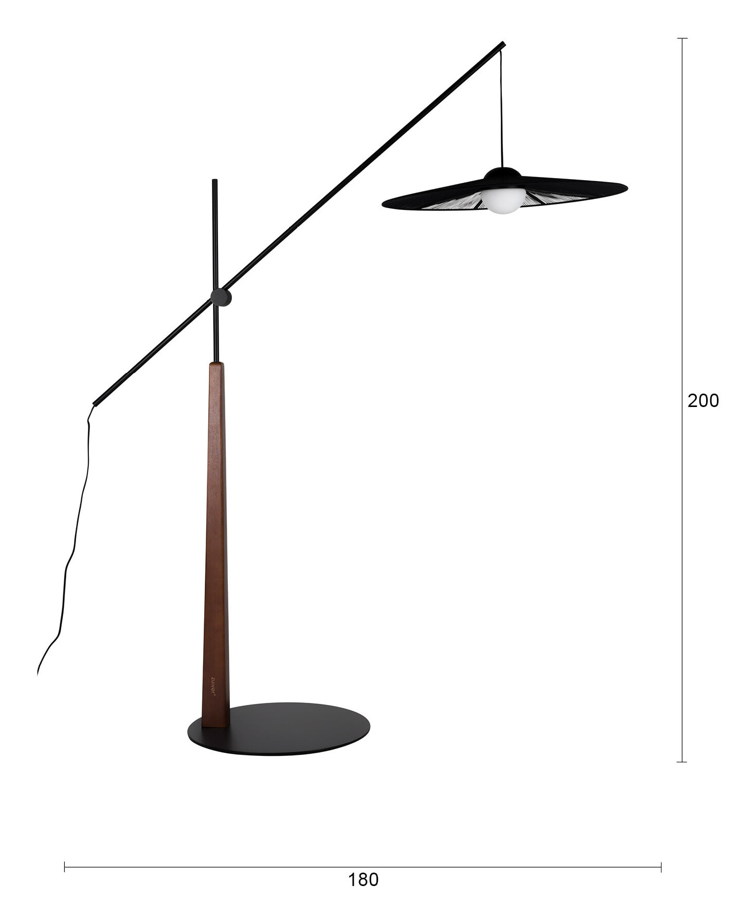Zuiver Verstelbare Vloerlamp 'Belle' 200cm, kleur Zwart