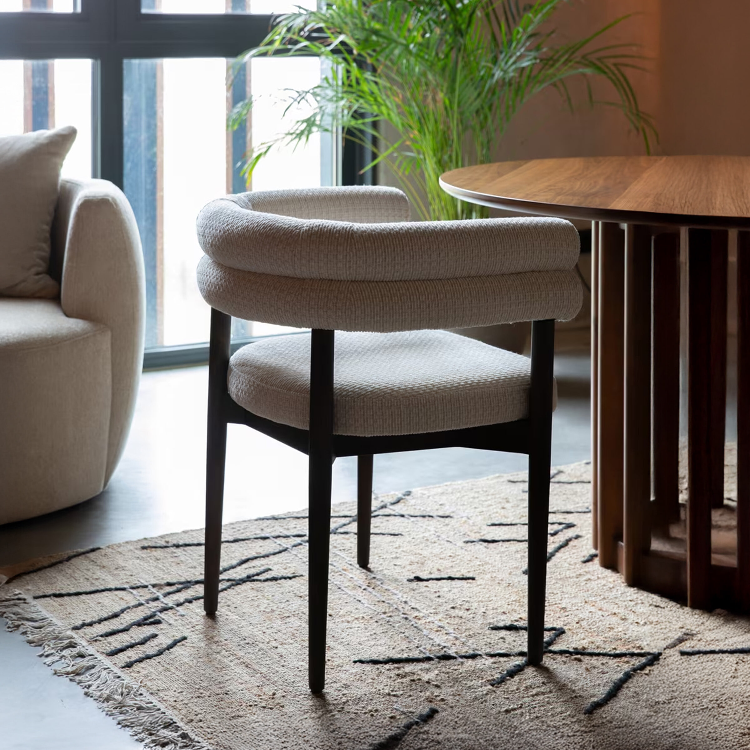 Dutchbone Eetkamerstoel Sela Geweven stof - Off White - Japandi