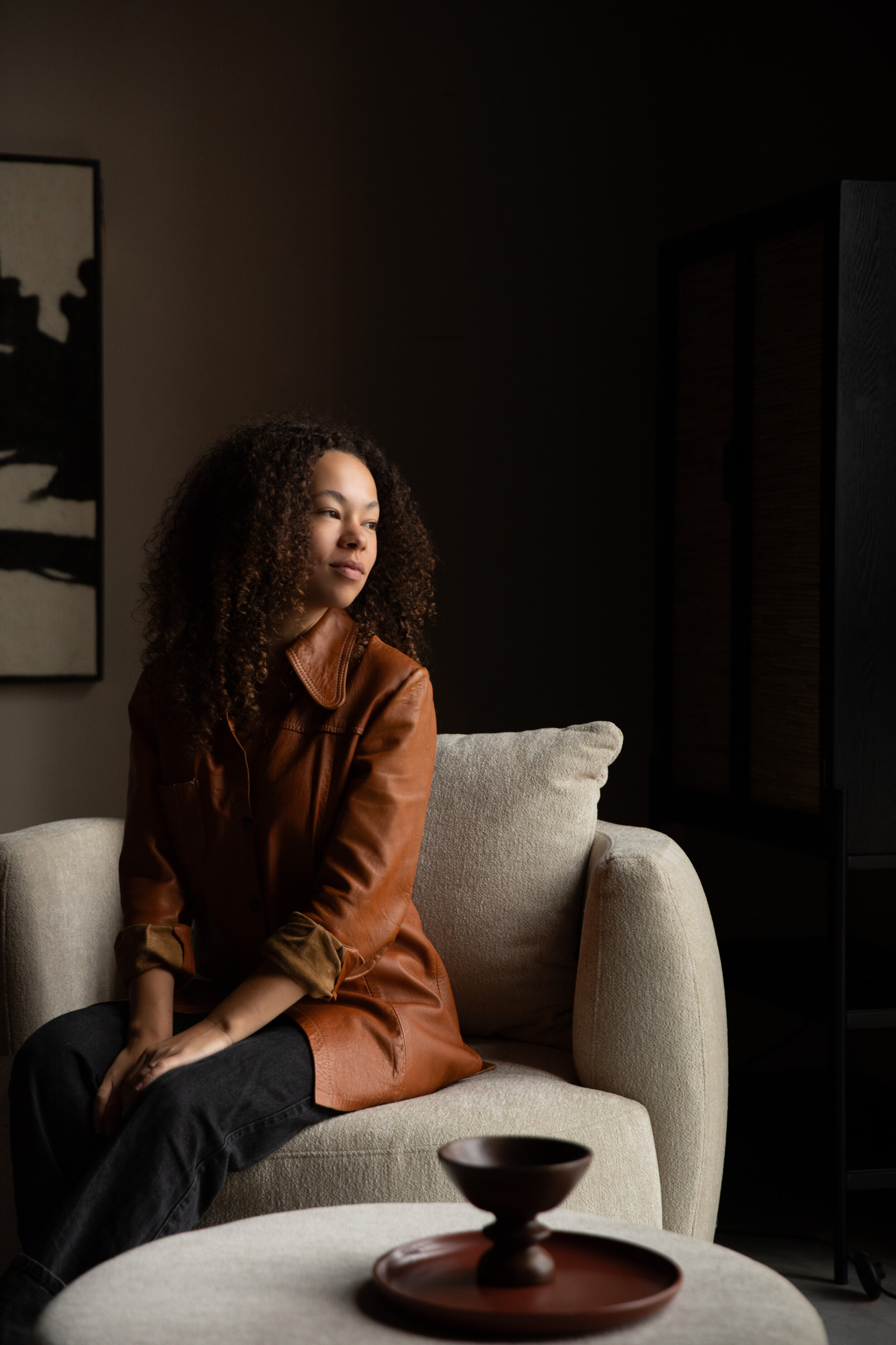 Dutchbone Fauteuil 'Rocca' Geweven stof, kleur Latte