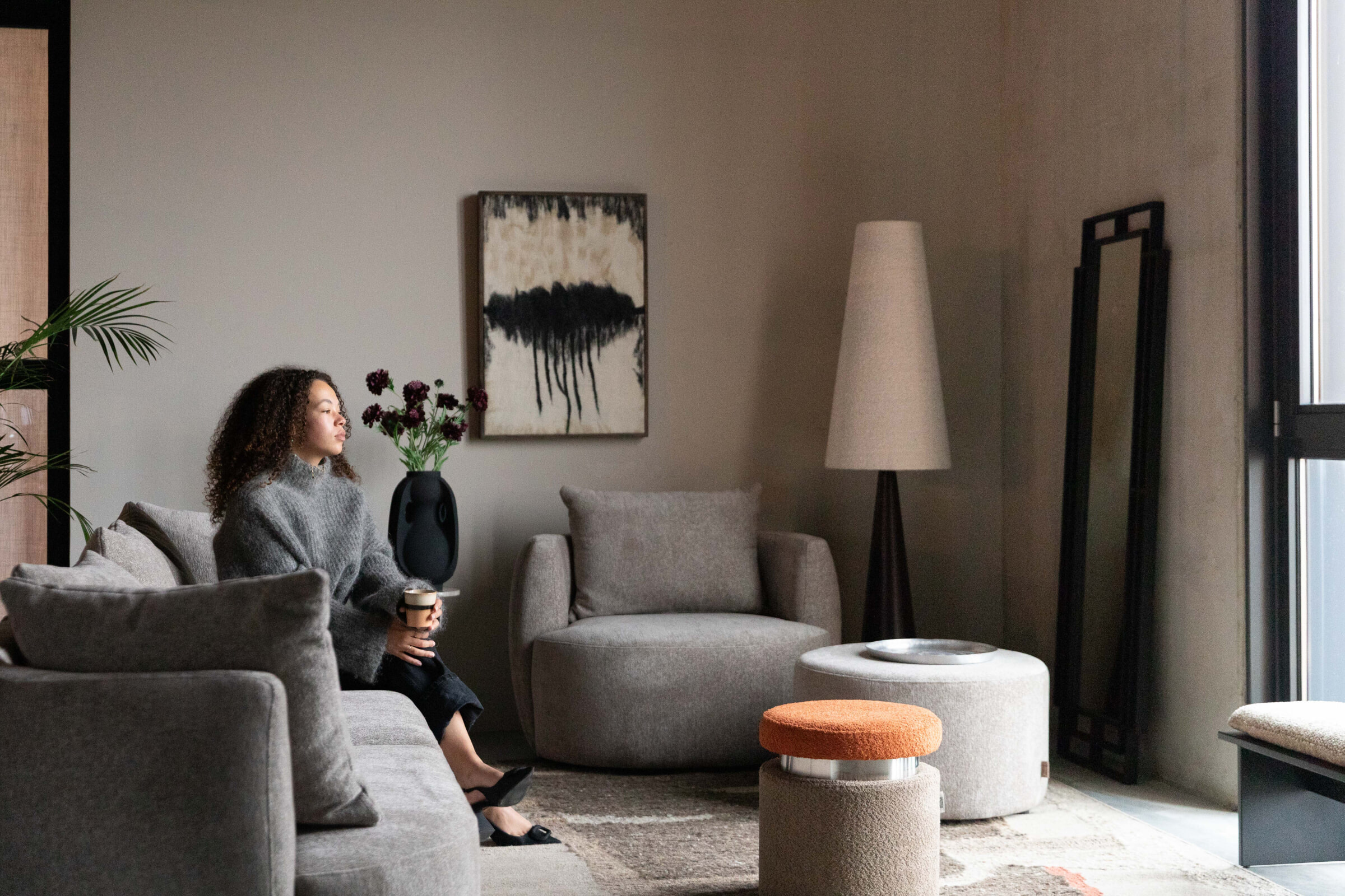 Dutchbone 4,5-zits Bank 'Rocca' Geweven stof, kleur Cappuccino