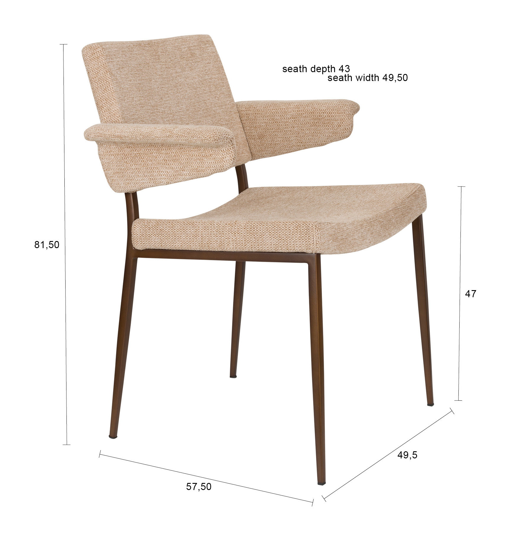 Dutchbone Eetkamerstoel 'Portland' Geweven stof, kleur Beige