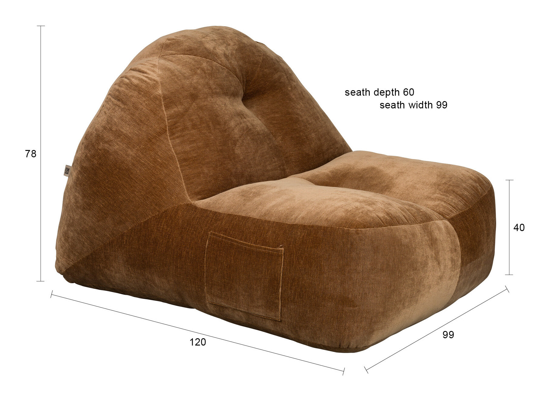 Dutchbone Zitzak 'Tombag' Velvet, kleur Cognac