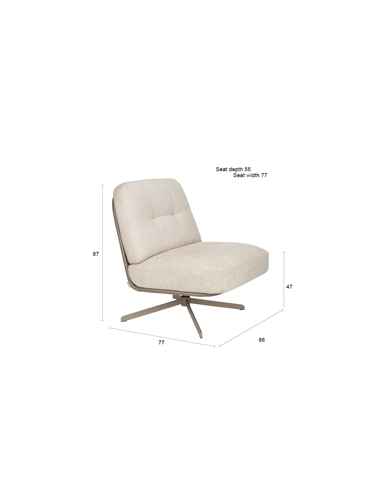 Zuiver Draaifauteuil 'Benjamin' kleur Crème