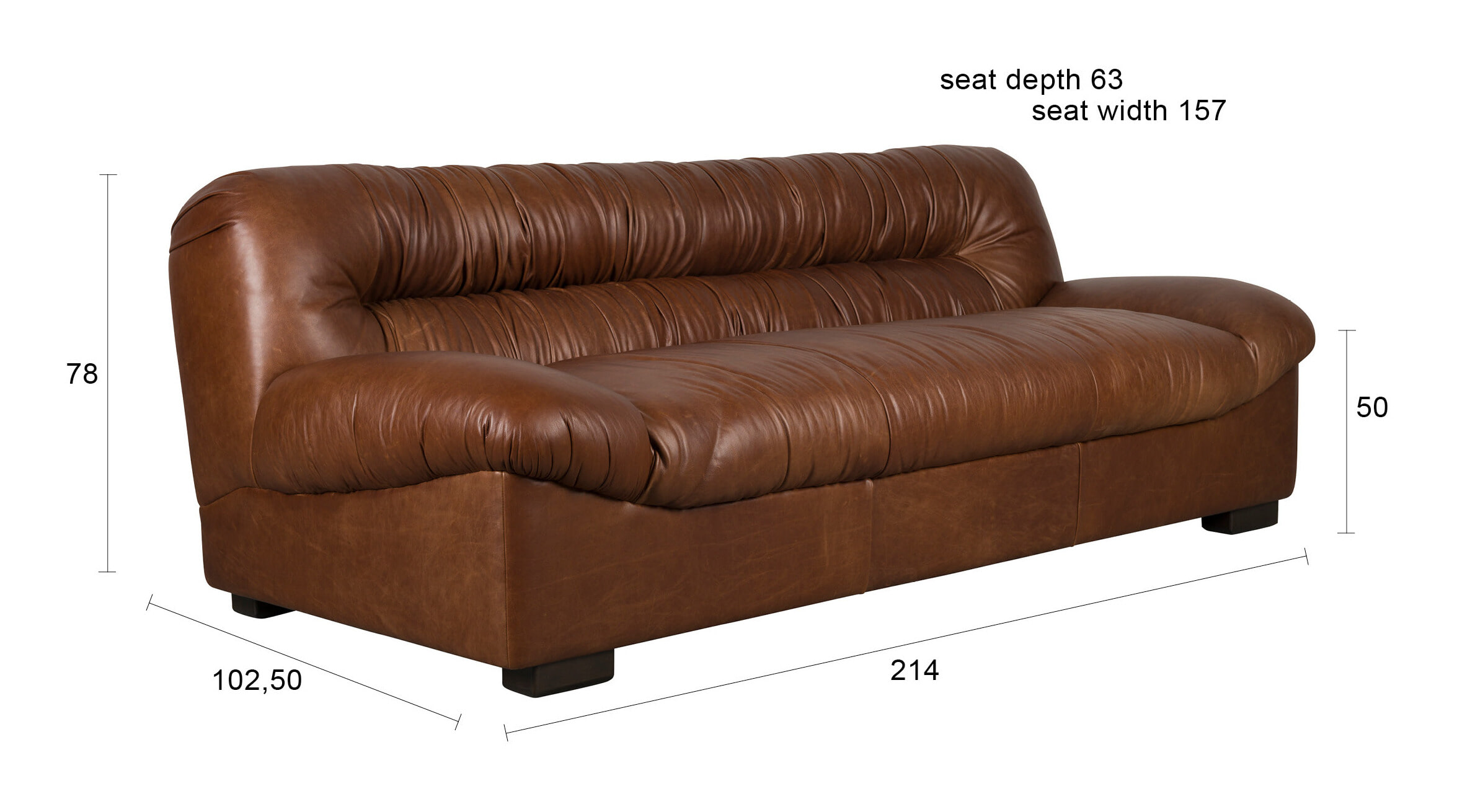 Dutchbone 3-zits Bank 'Douglas' Wax Leder, kleur Chocolate