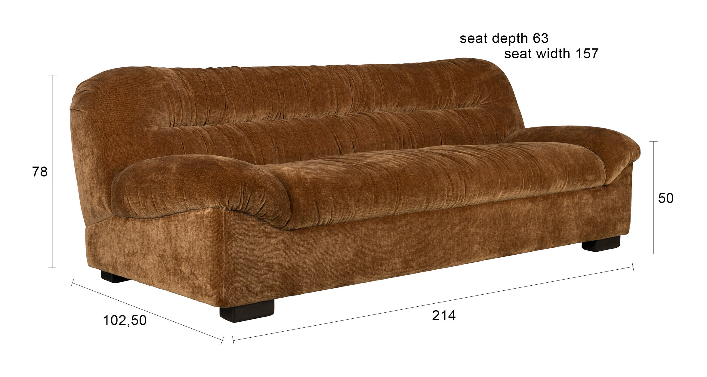 Dutchbone 3-zits Bank 'Douglas' Velvet, kleur Cognac