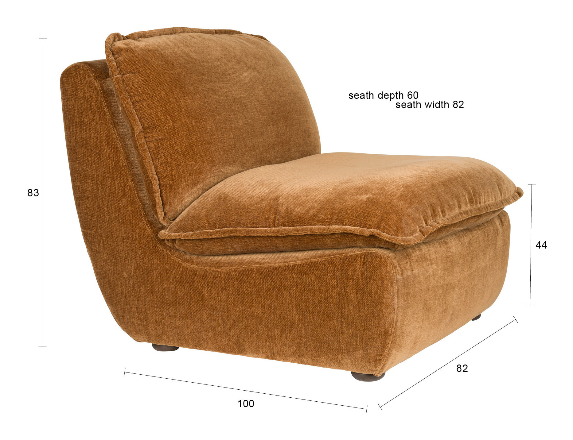 Dutchbone Fauteuil 'Radley' Velvet, kleur Cognac