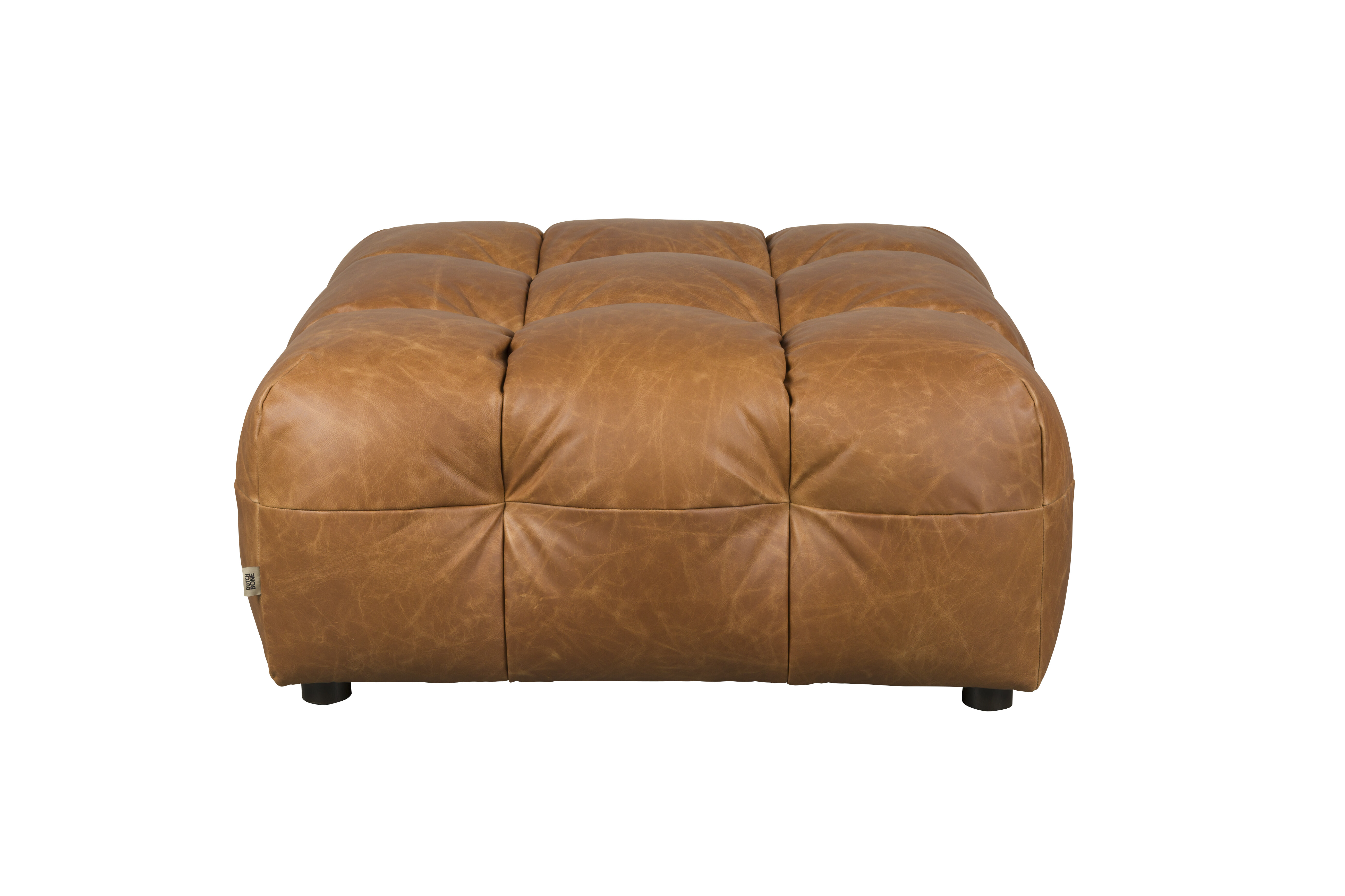 Dutchbone Hocker 'Hackman' Leder, kleur Cognac