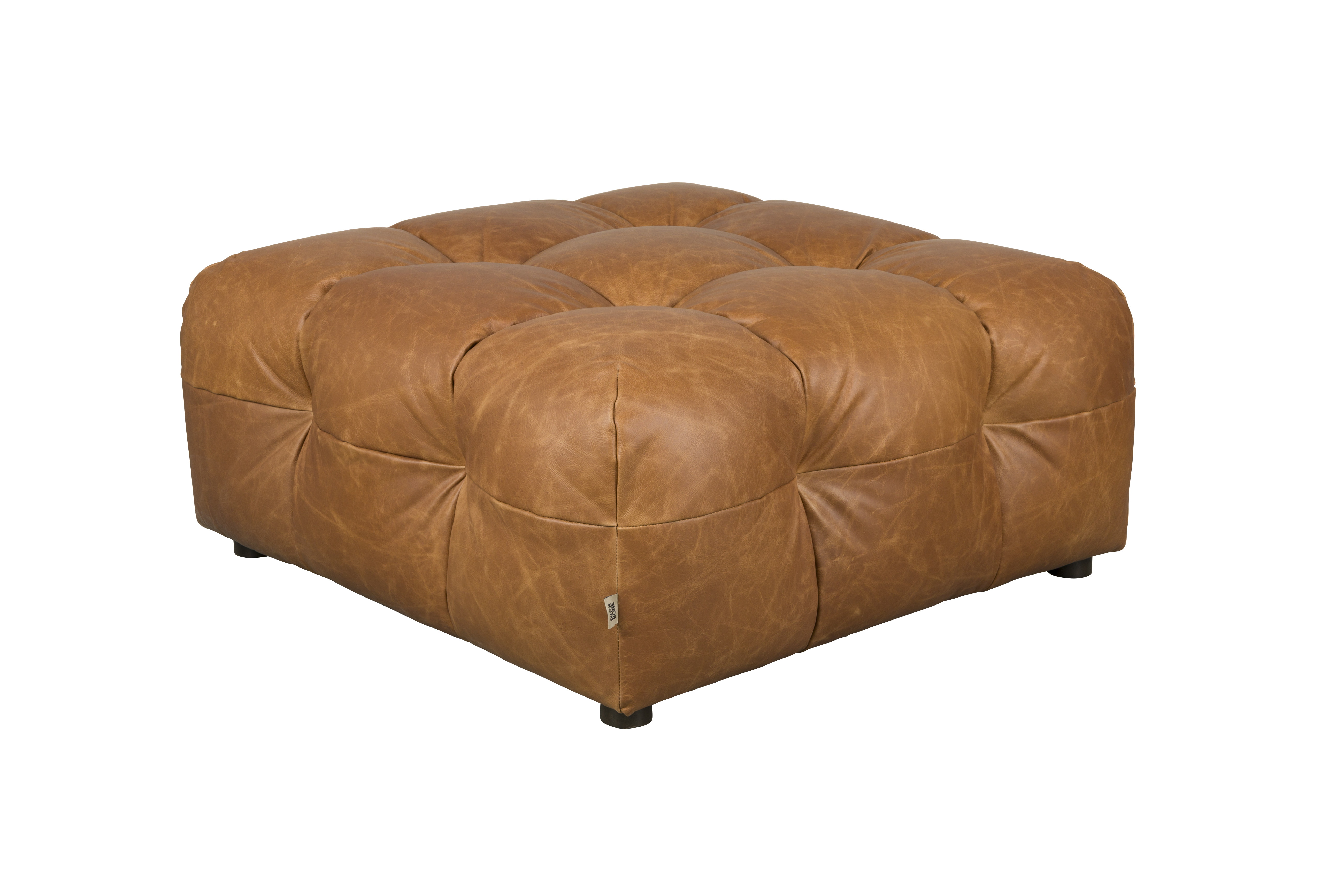 Dutchbone Hocker 'Hackman' Leder, kleur Cognac