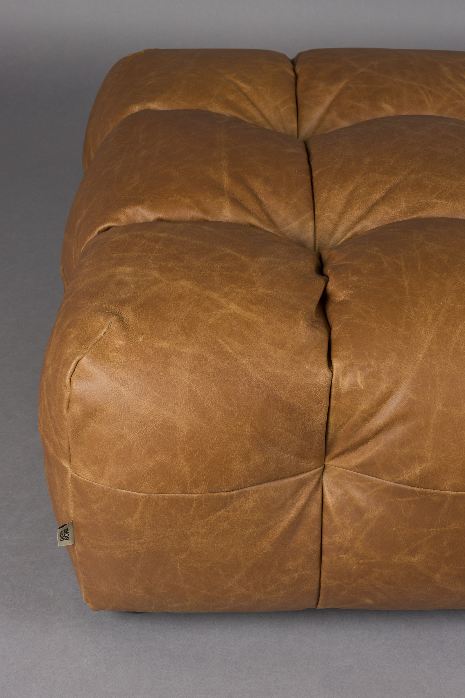 Dutchbone Hocker 'Hackman' Leder, kleur Cognac