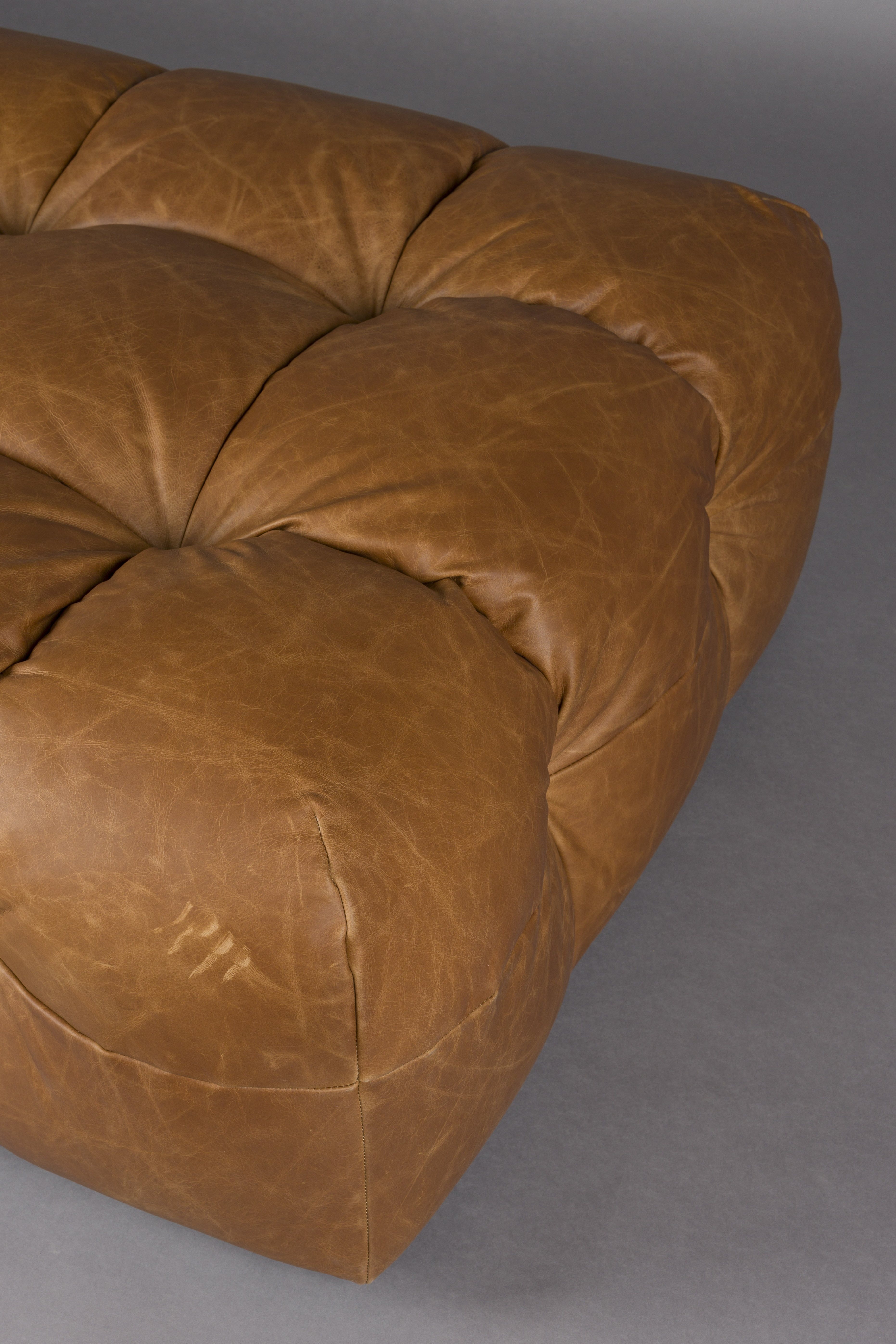 Dutchbone Hocker 'Hackman' Leder, kleur Cognac