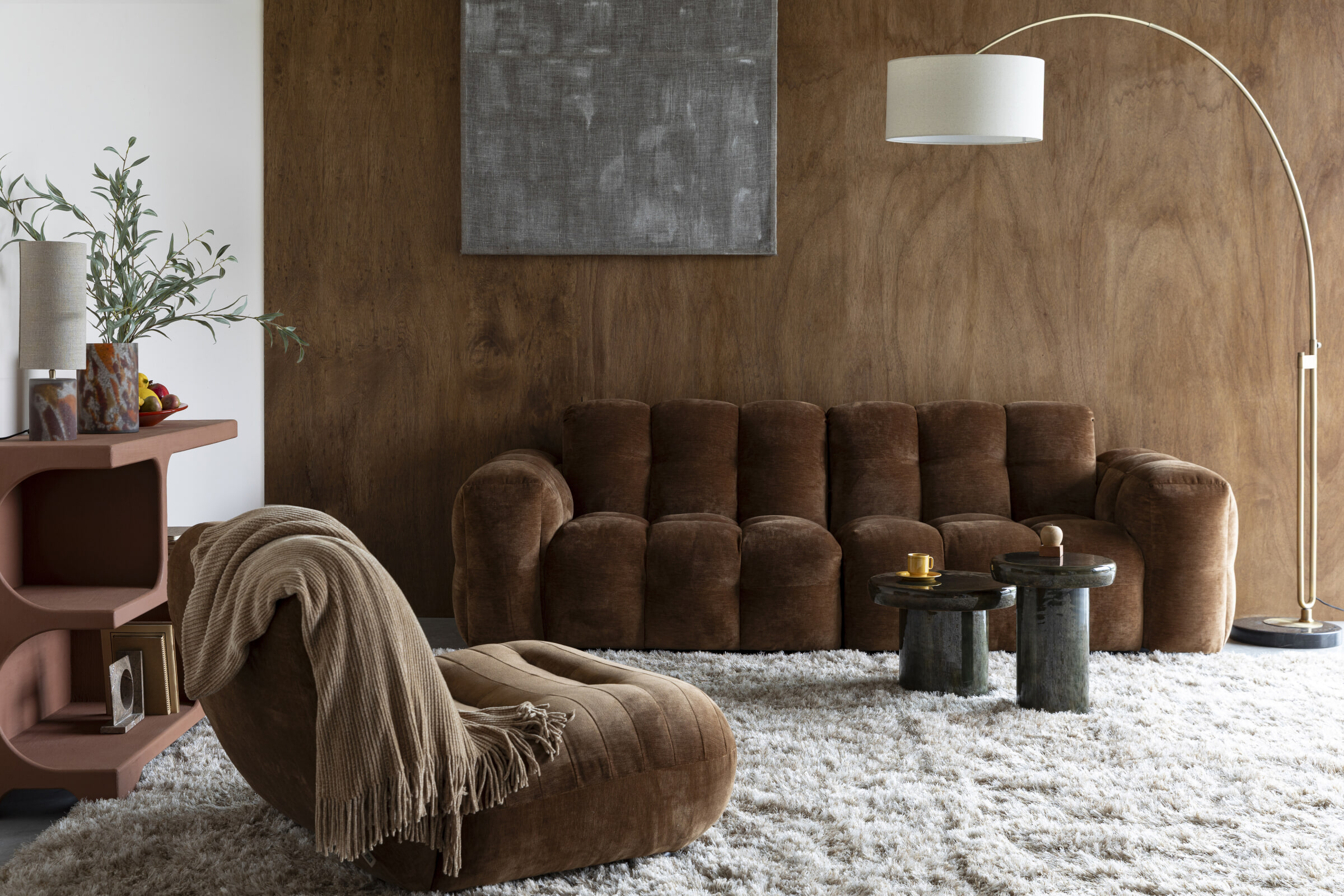Dutchbone 3-zits Bank 'Hackman' Velvet, kleur Cognac