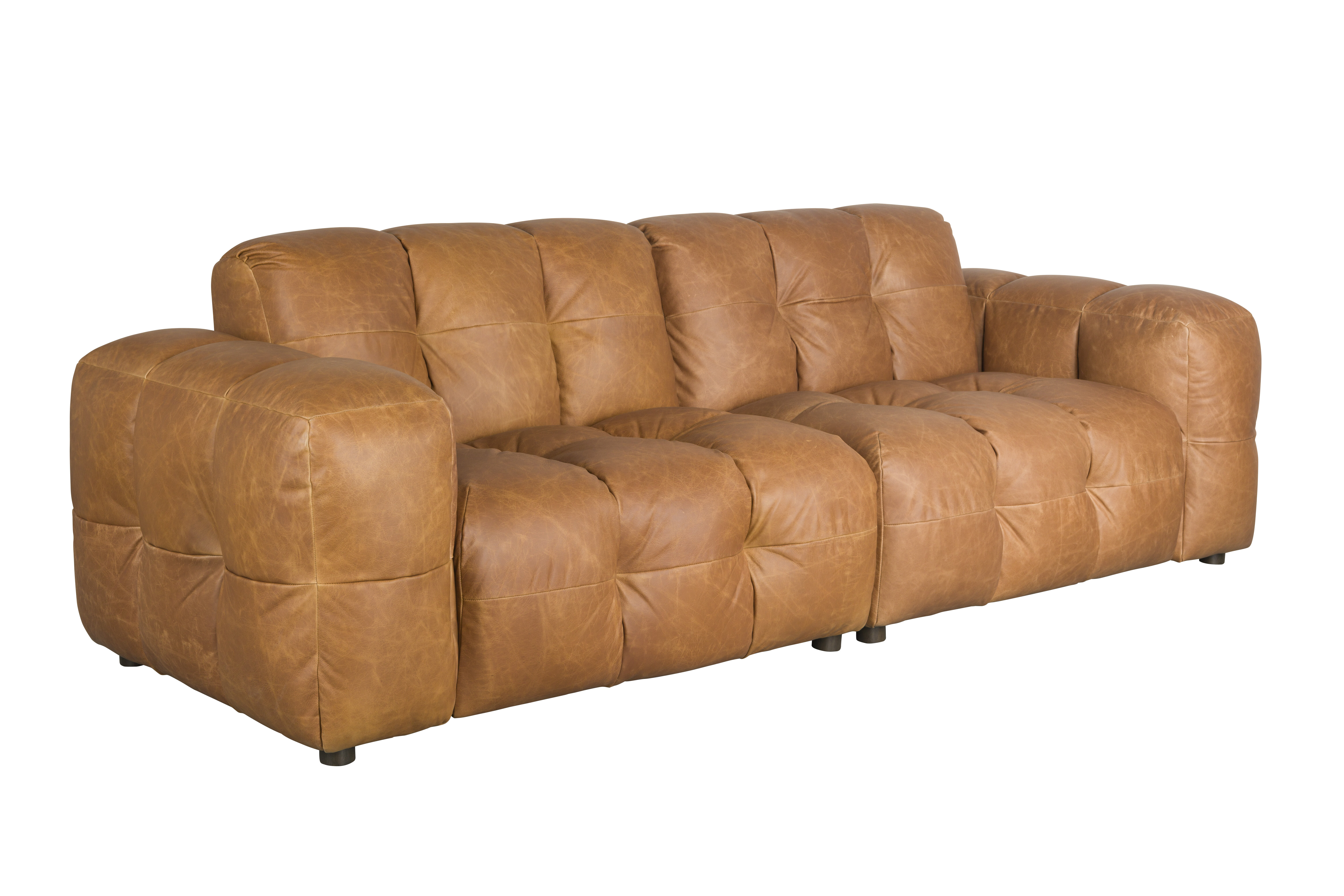 Dutchbone 3-zits Bank 'Hackman' Leder, kleur Cognac