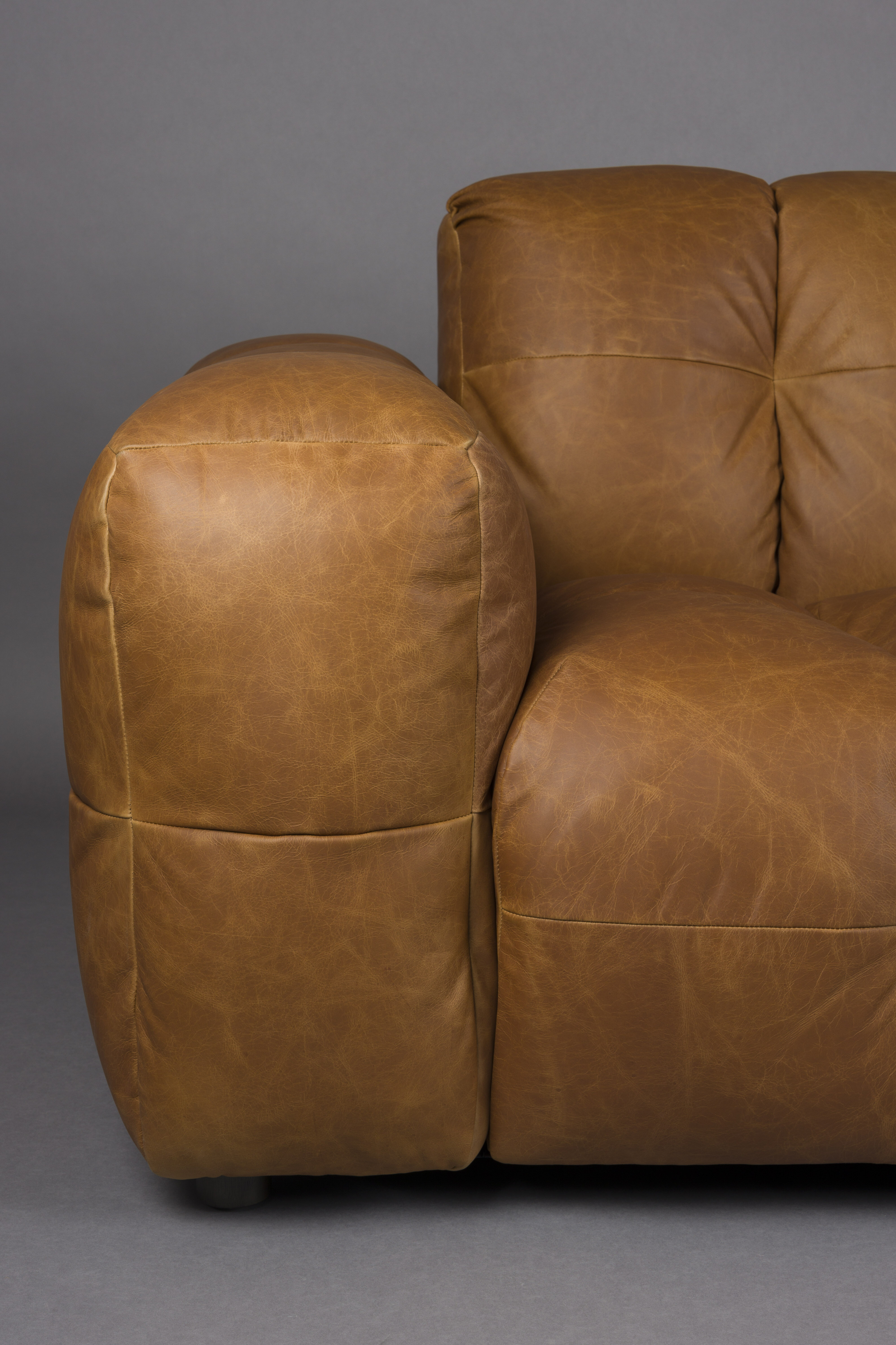 Dutchbone 3-zits Bank 'Hackman' Leder, kleur Cognac