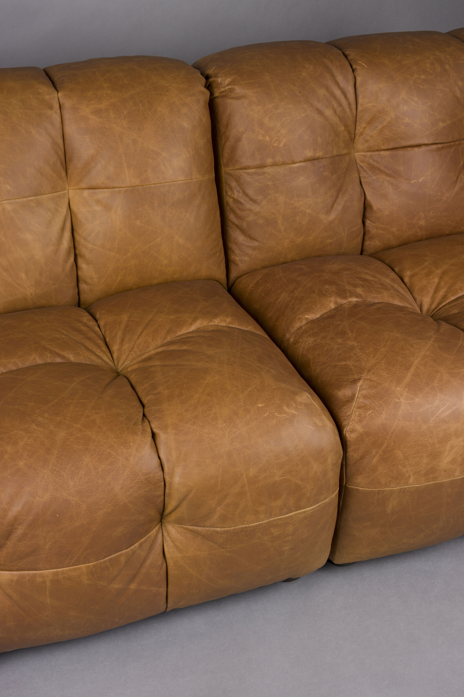 Dutchbone 3-zits Bank 'Hackman' Leder, kleur Cognac
