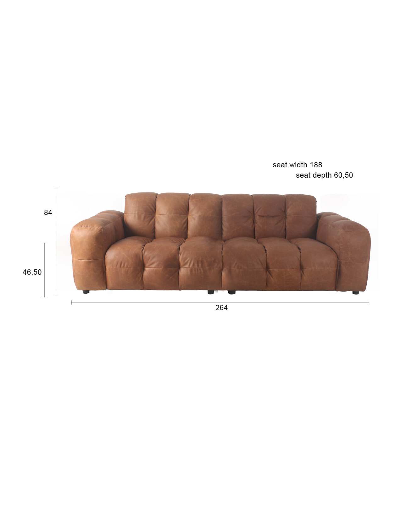 Dutchbone 3-zits Bank 'Hackman' Leder, kleur Cognac